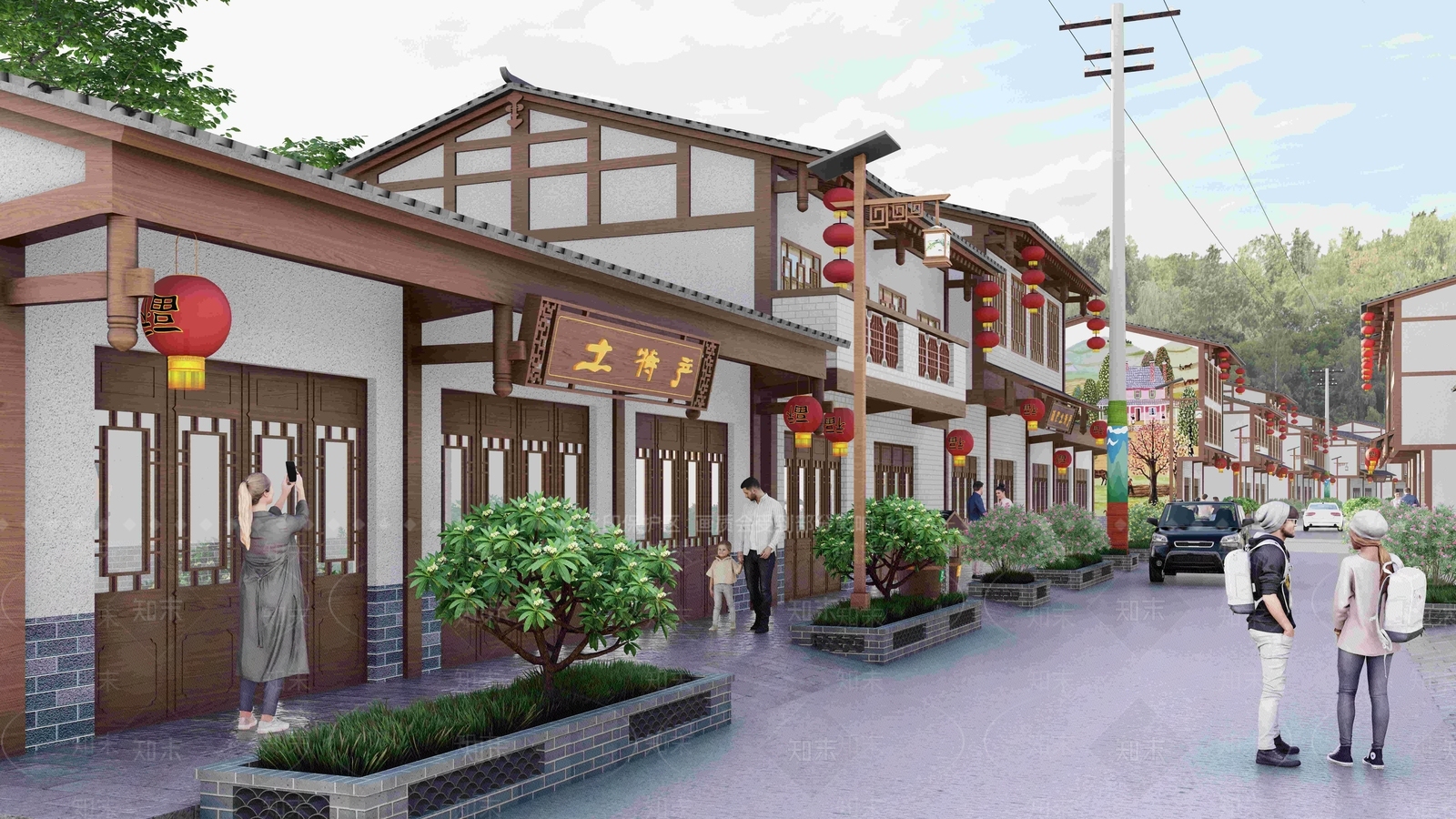 新中式川东风格商业街SU模型下载【ID:1152034732】