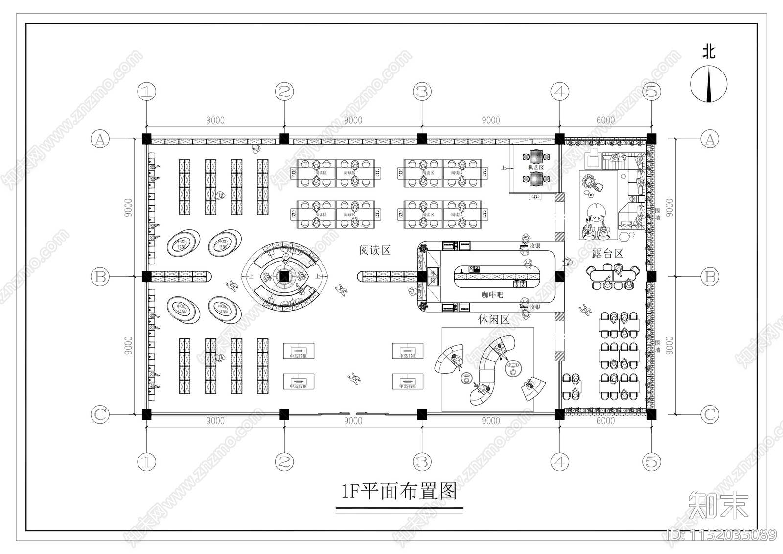 1F图书馆平面布局图施工图下载【ID:1152035089】