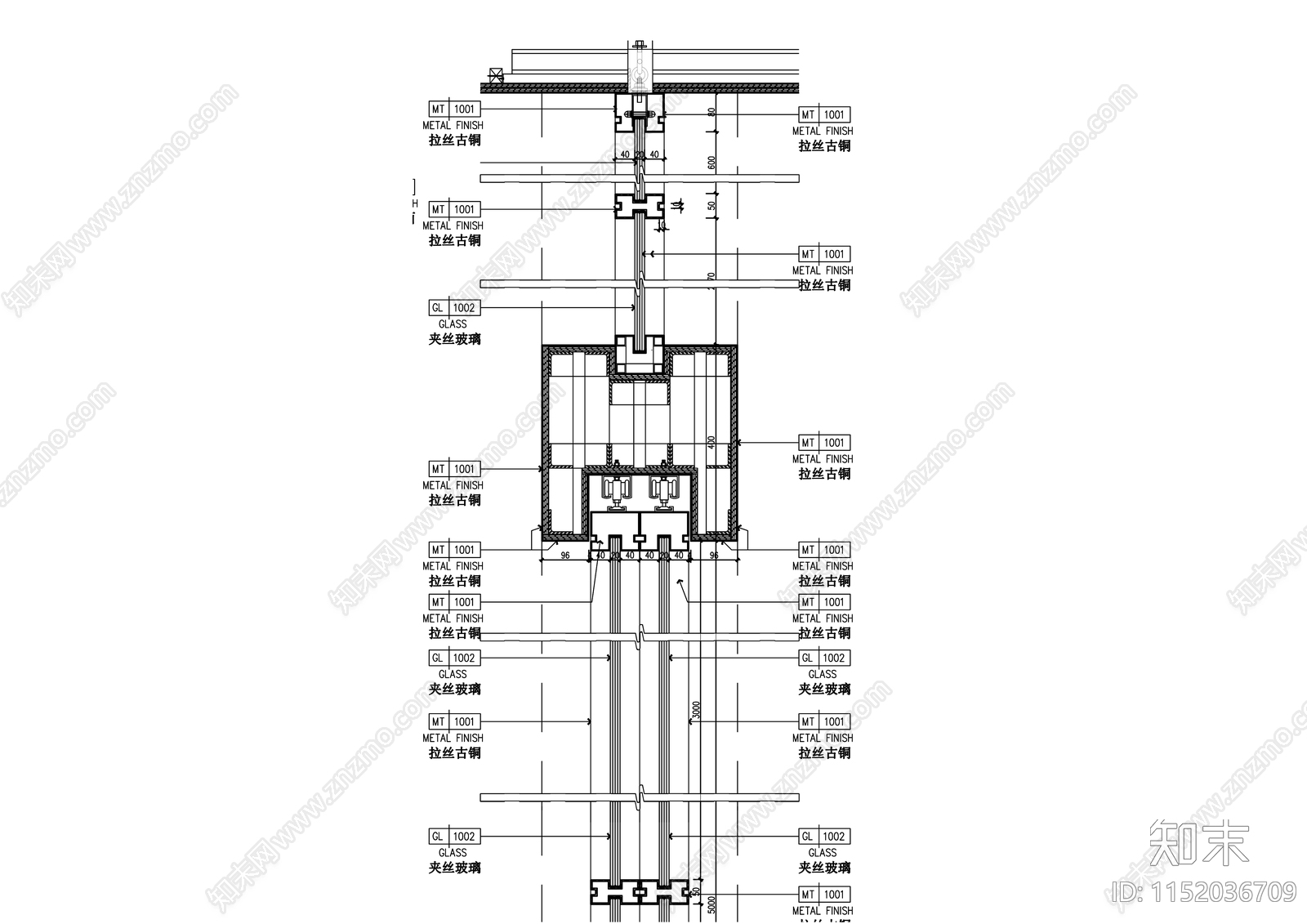 不锈钢玻璃轨道移门大样cad施工图下载【ID:1152036709】