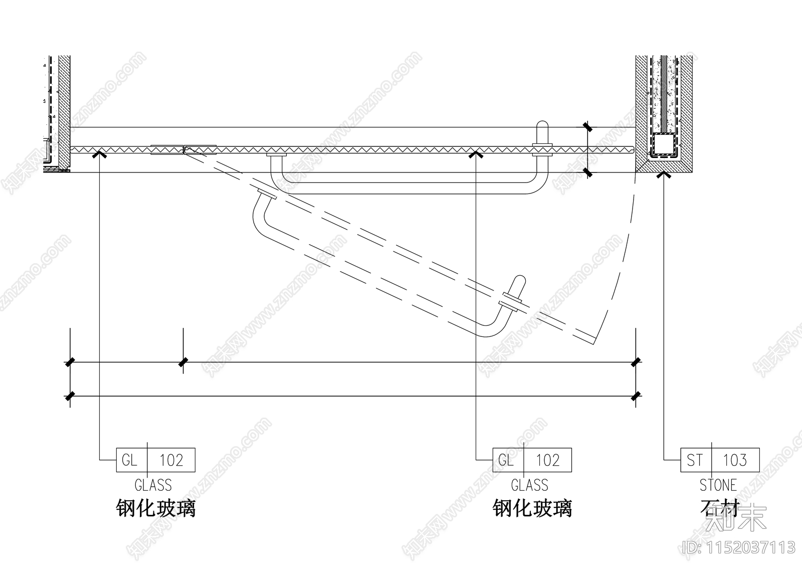 淋浴房玻璃门大样cad施工图下载【ID:1152037113】