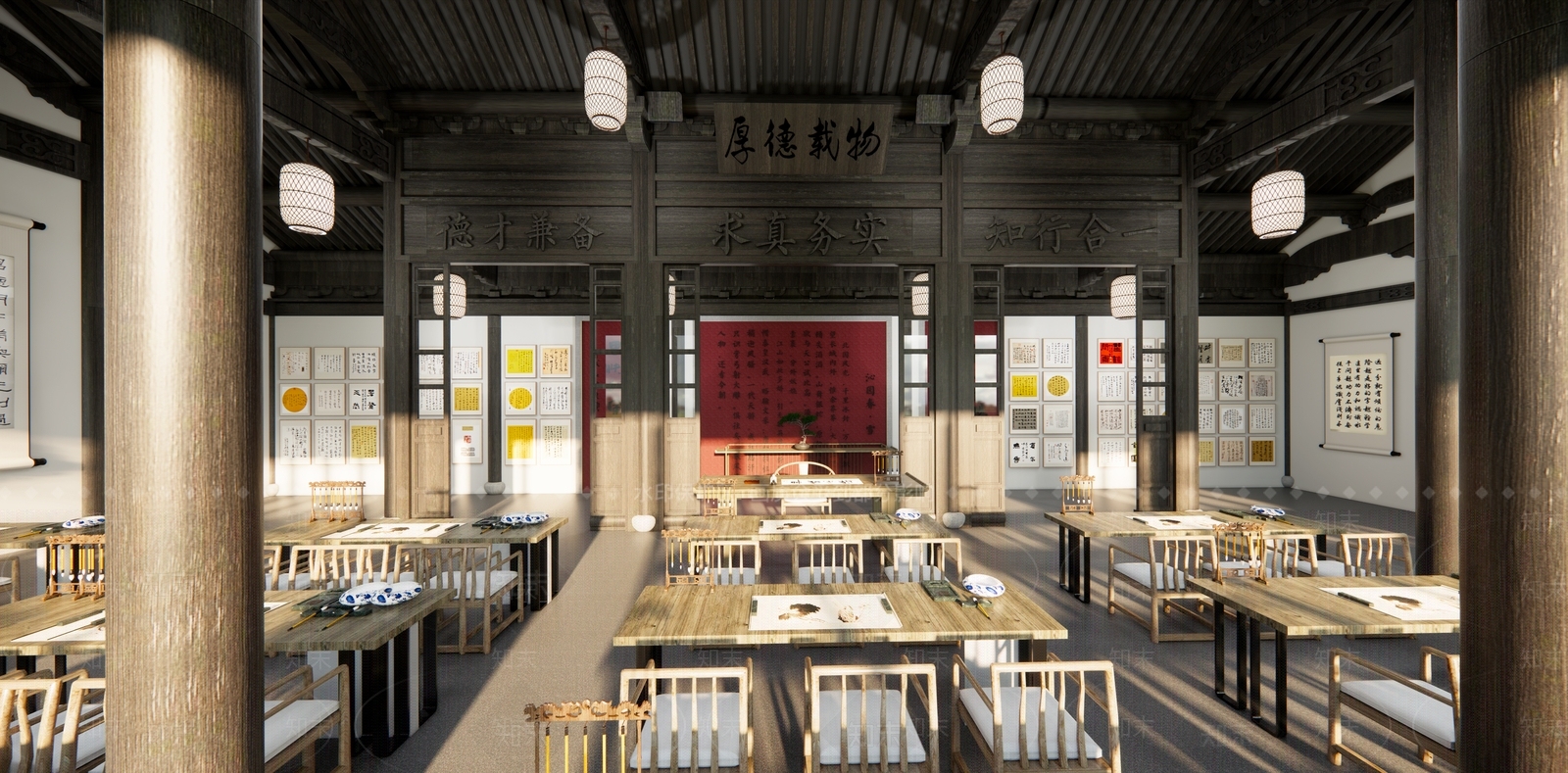 新中式书法教室SU模型下载【ID:1152037218】