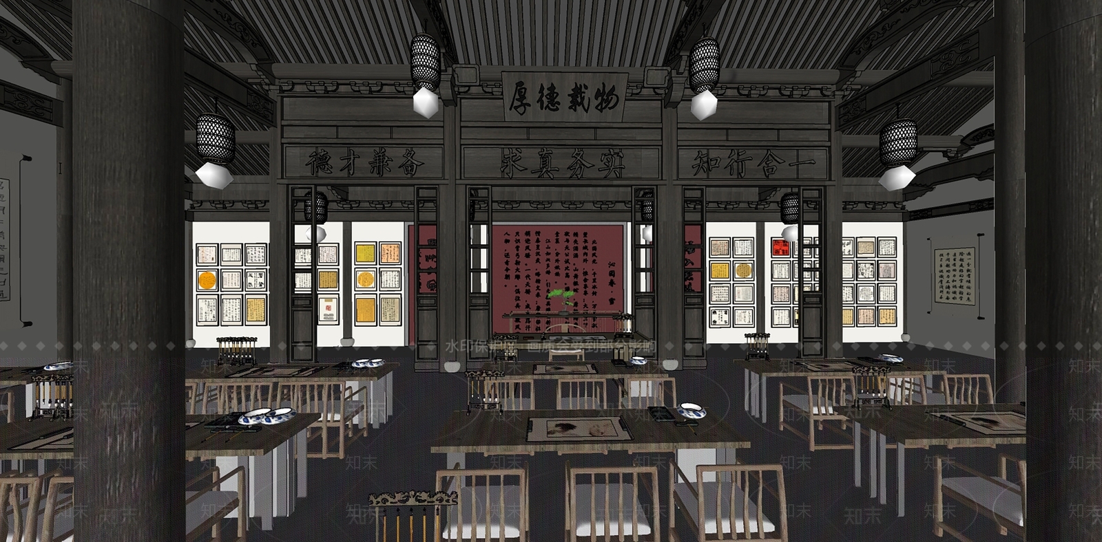 新中式书法教室SU模型下载【ID:1152037218】