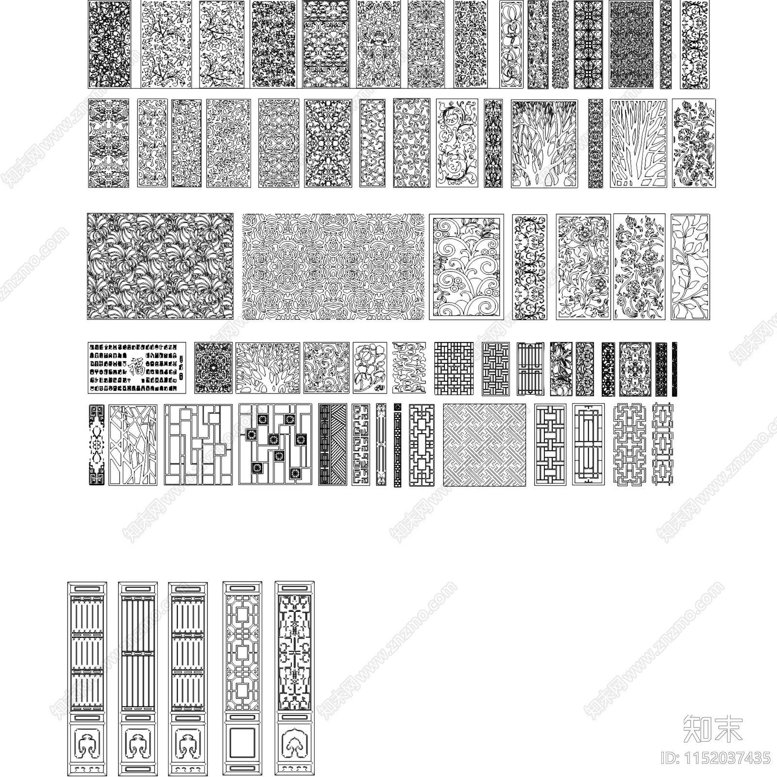 中式古典明清家具门窗雕花装饰画图块图库集施工图下载【ID:1152037435】