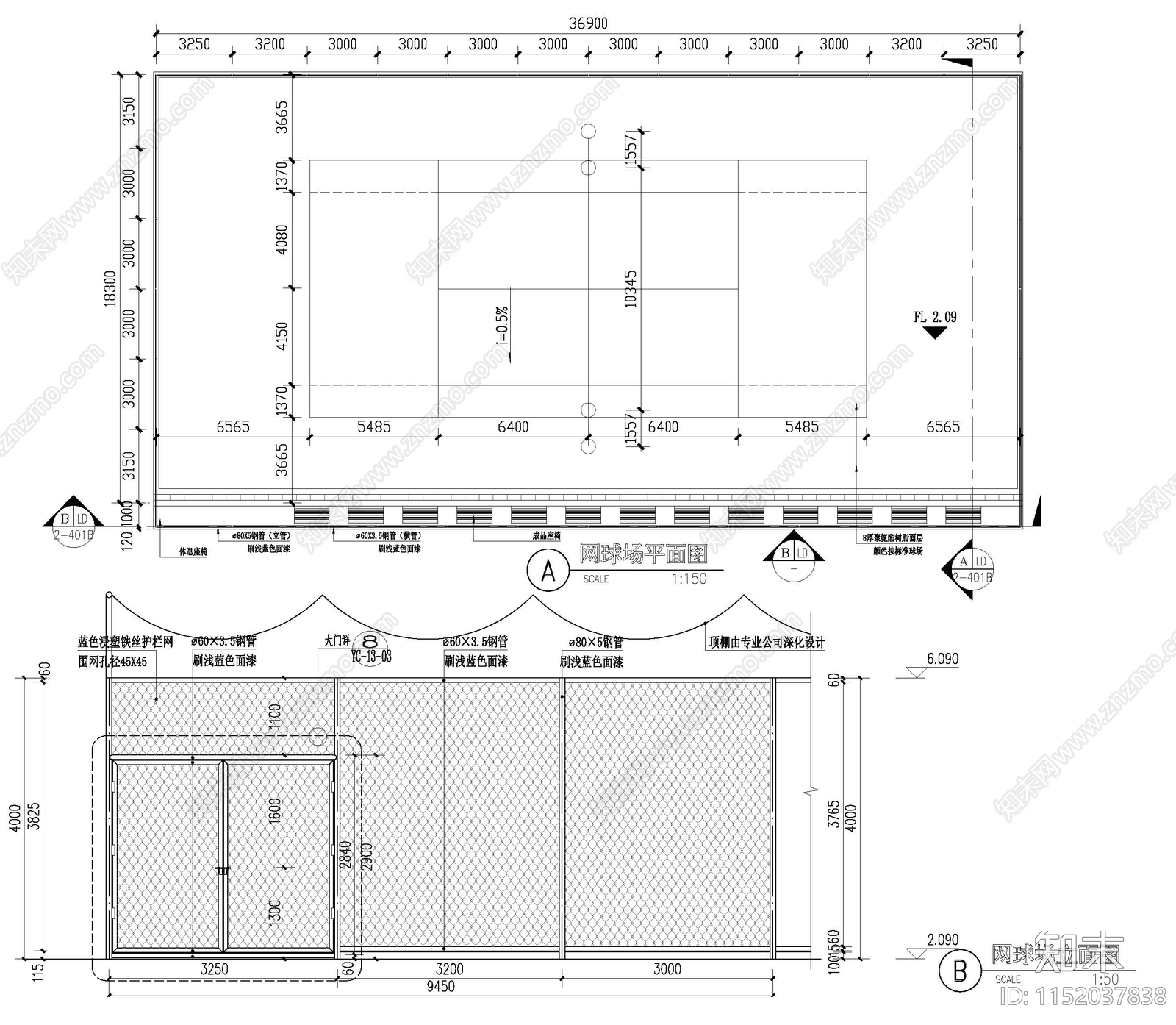 网球场详图施工图下载【ID:1152037838】