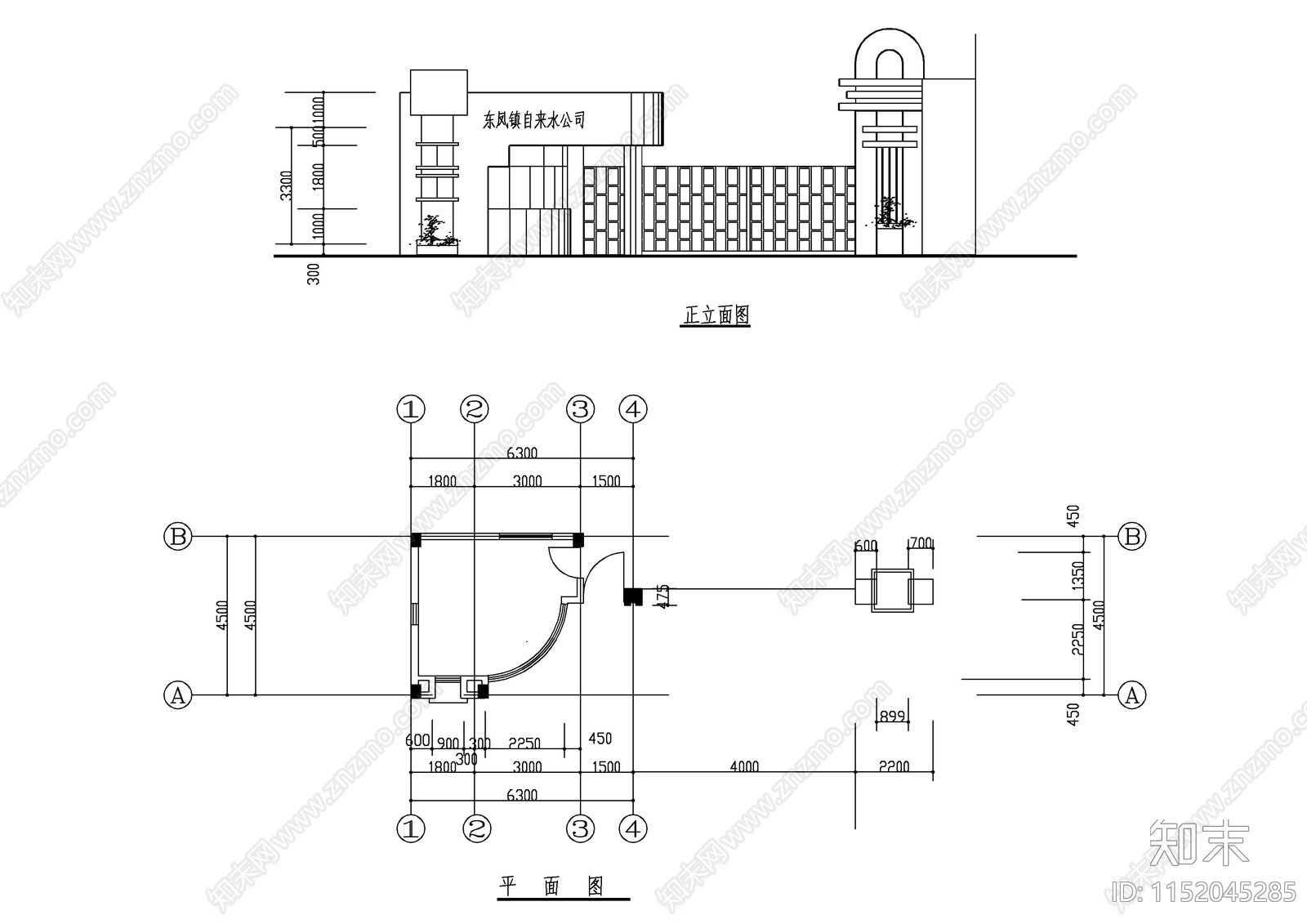 6套小区大门建筑图施工图下载【ID:1152045285】