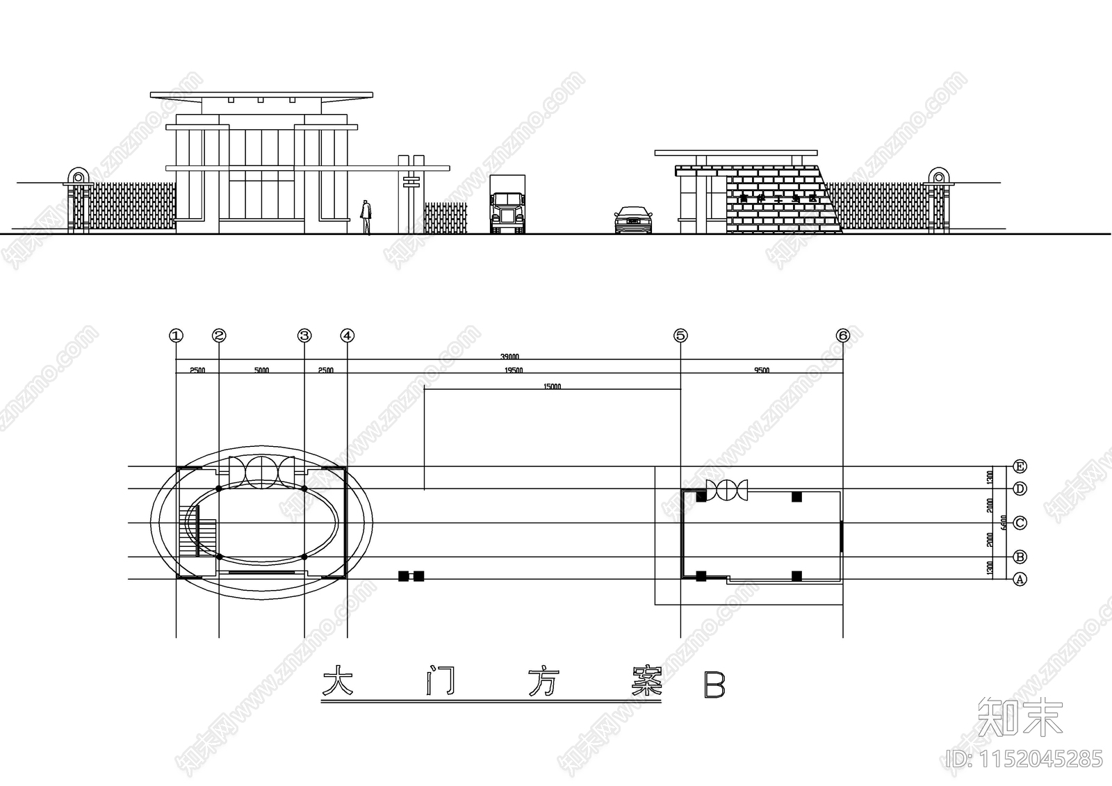 6套小区大门建筑图施工图下载【ID:1152045285】