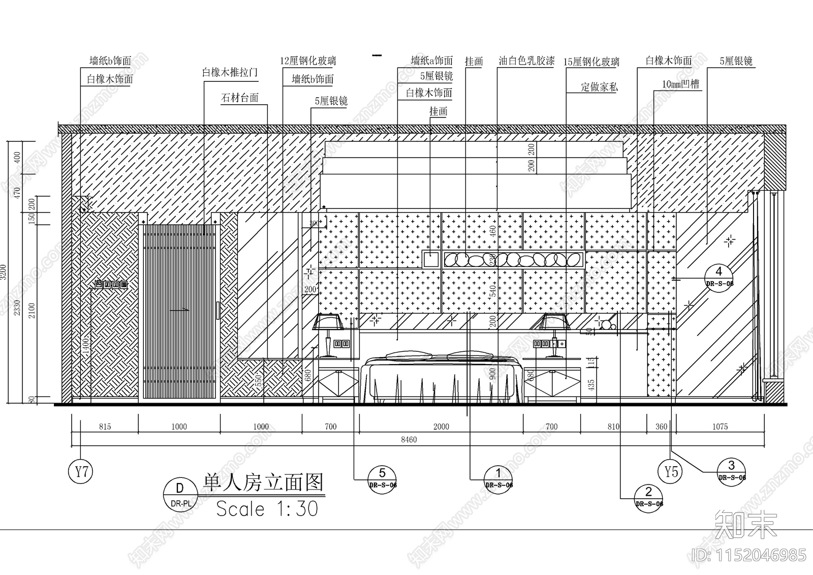 五星酒店标准单人房立面详图cad施工图下载【ID:1152046985】