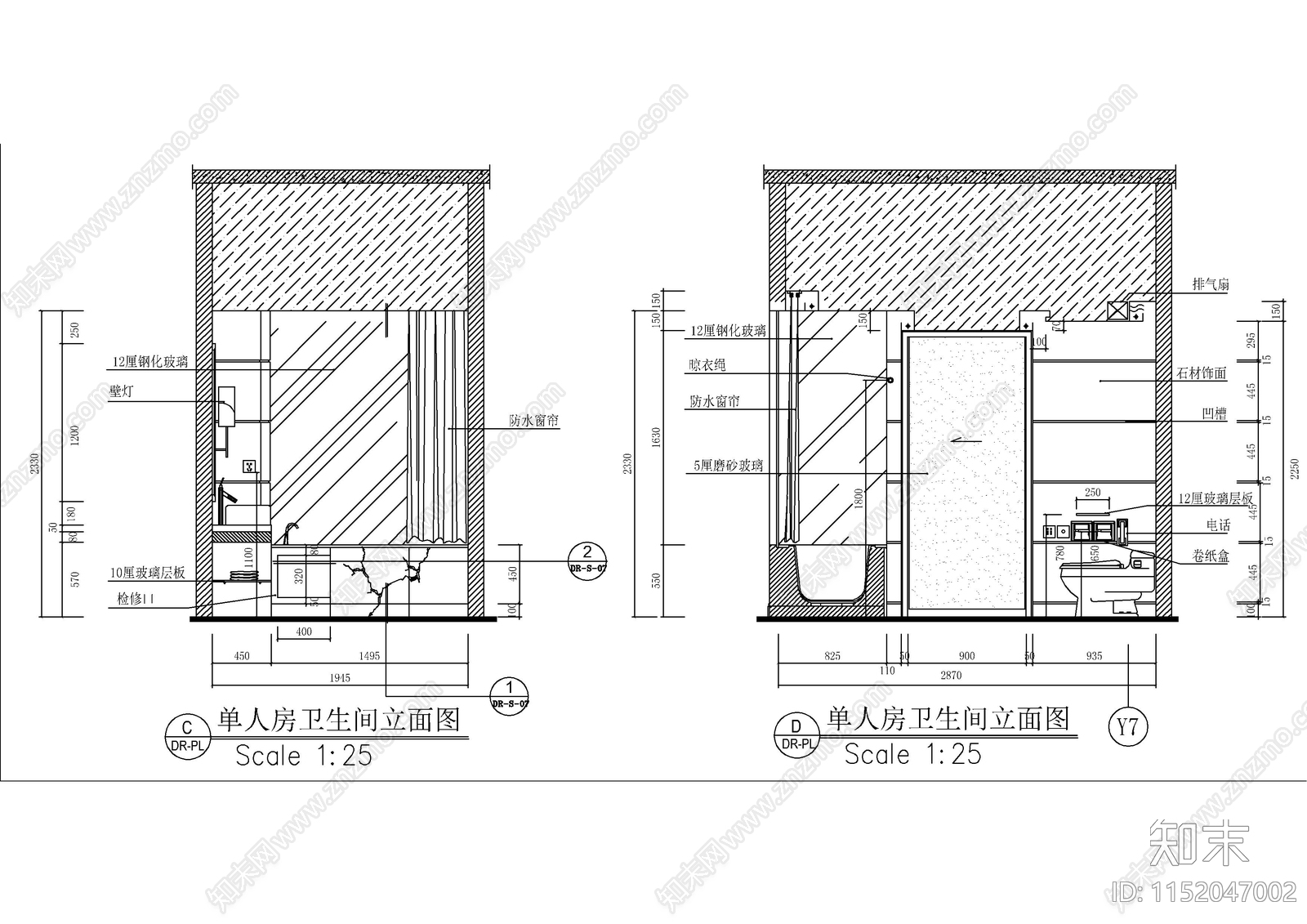 酒店标准房卫生间立面详图cad施工图下载【ID:1152047002】