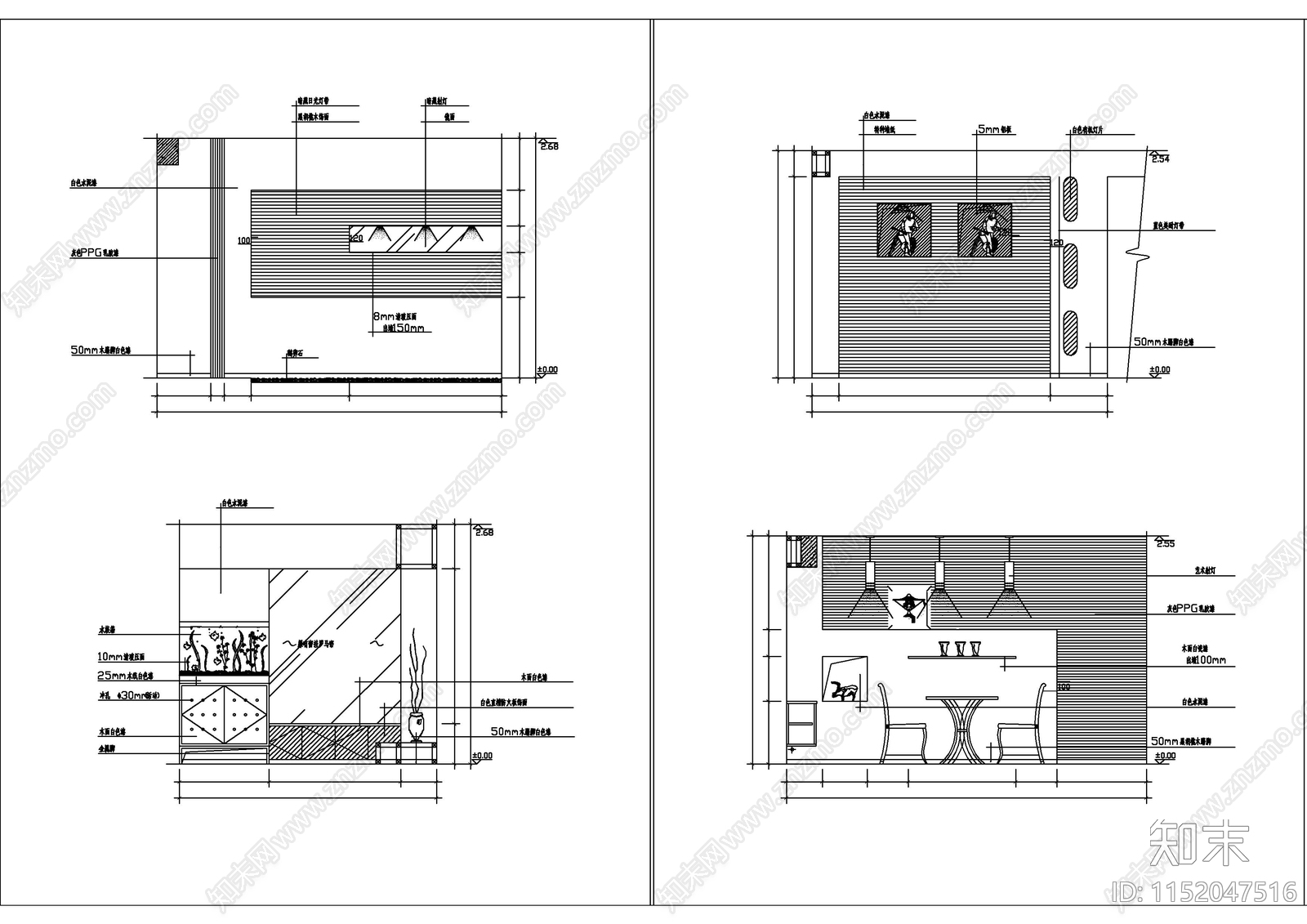 餐厅区装饰墙及酒架造型立面图cad施工图下载【ID:1152047516】