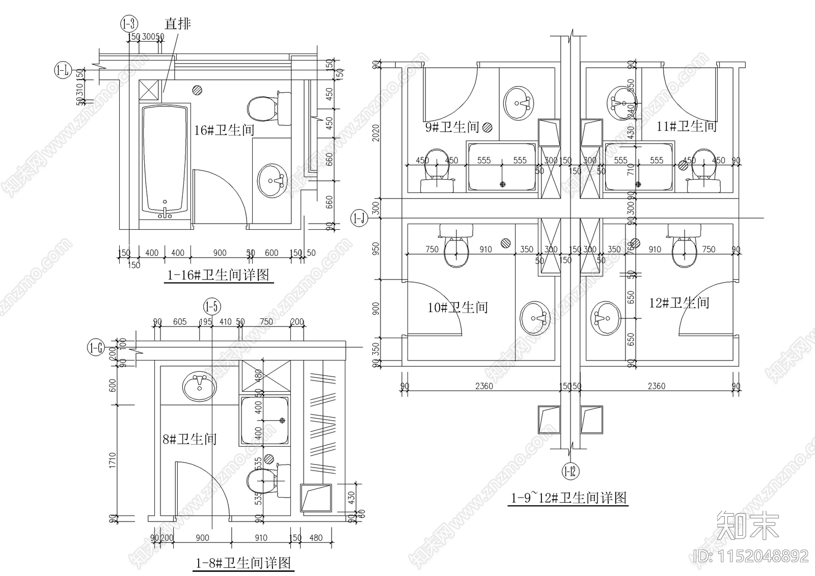 30款卫生间布局图图集cad施工图下载【ID:1152048892】