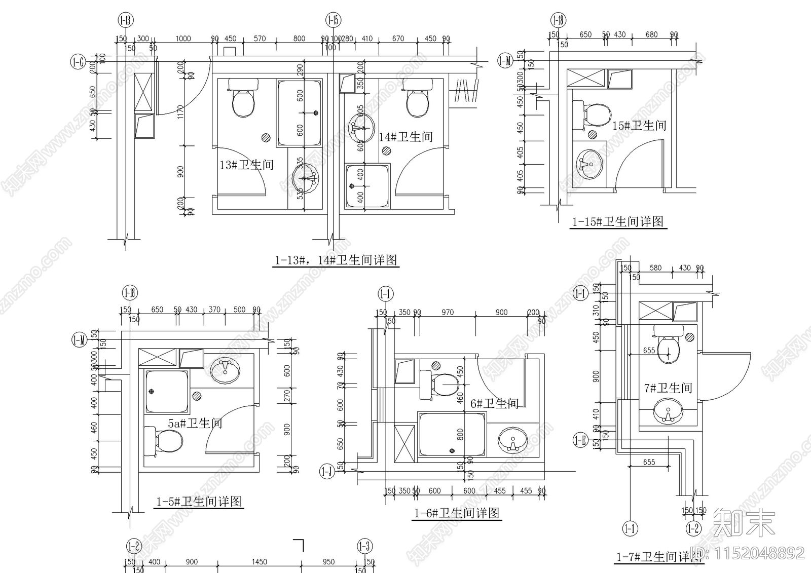 30款卫生间布局图图集cad施工图下载【ID:1152048892】