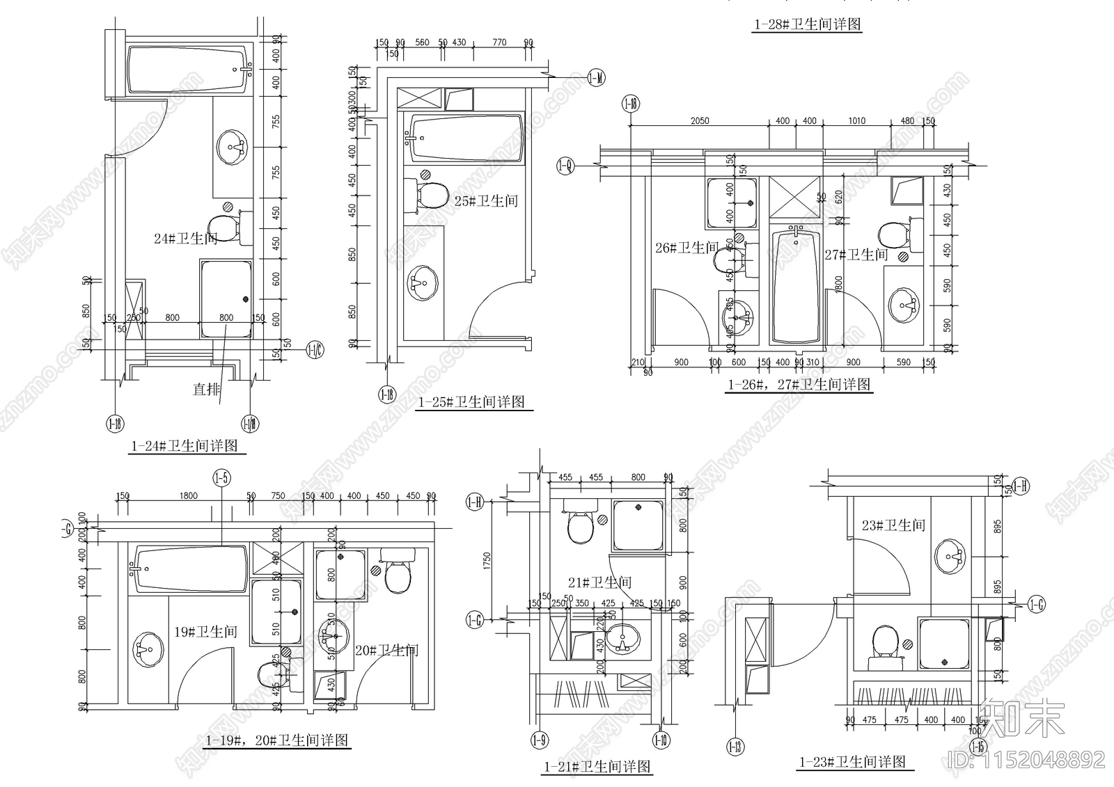 30款卫生间布局图图集cad施工图下载【ID:1152048892】