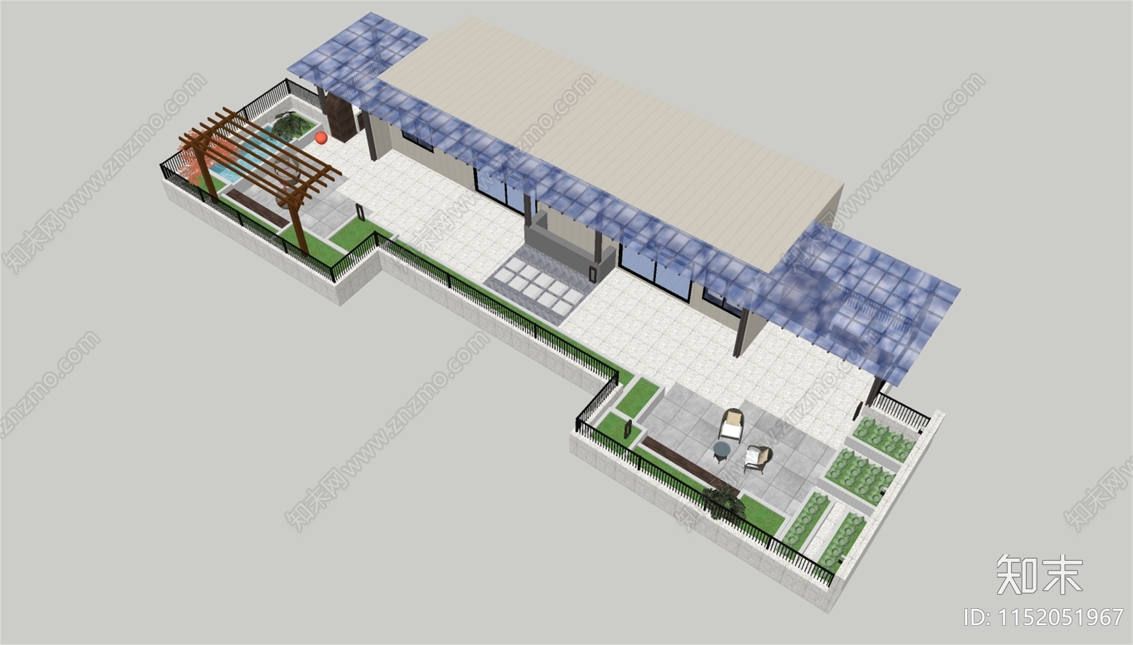 现代屋顶花园SU模型下载【ID:1152051967】