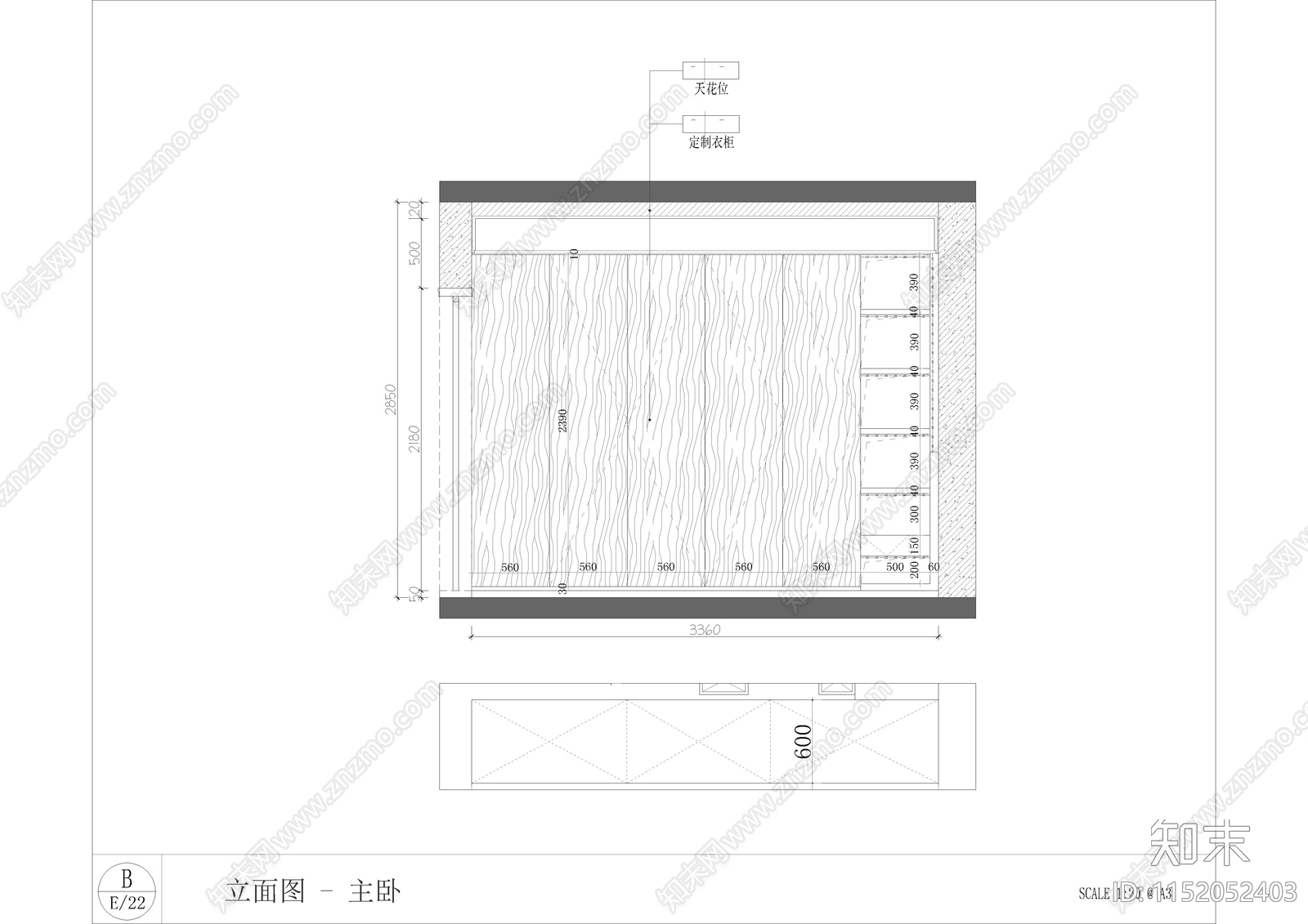 现代卧室立面图cad施工图下载【ID:1152052403】