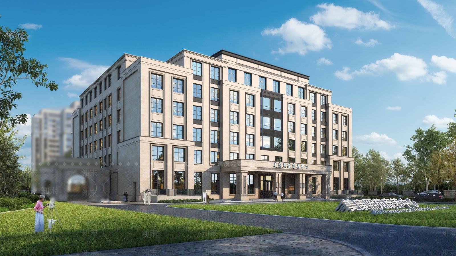 现代风格养老院综合楼建筑SU模型下载【ID:1152053608】