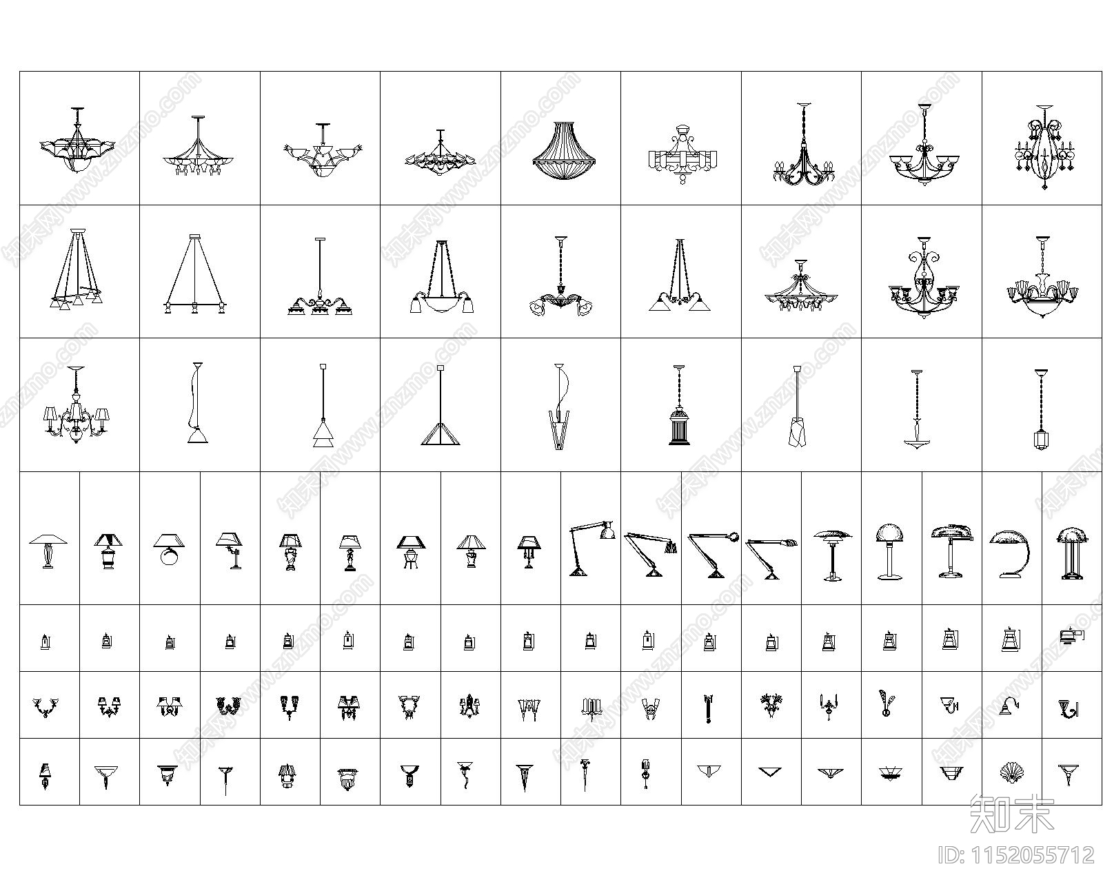 灯具图库cad施工图下载【ID:1152055712】