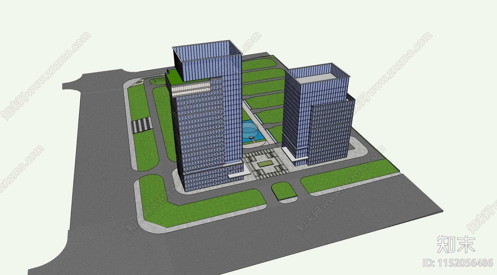 杭州现代办公高层双塔楼SU模型下载【ID:1152056486】