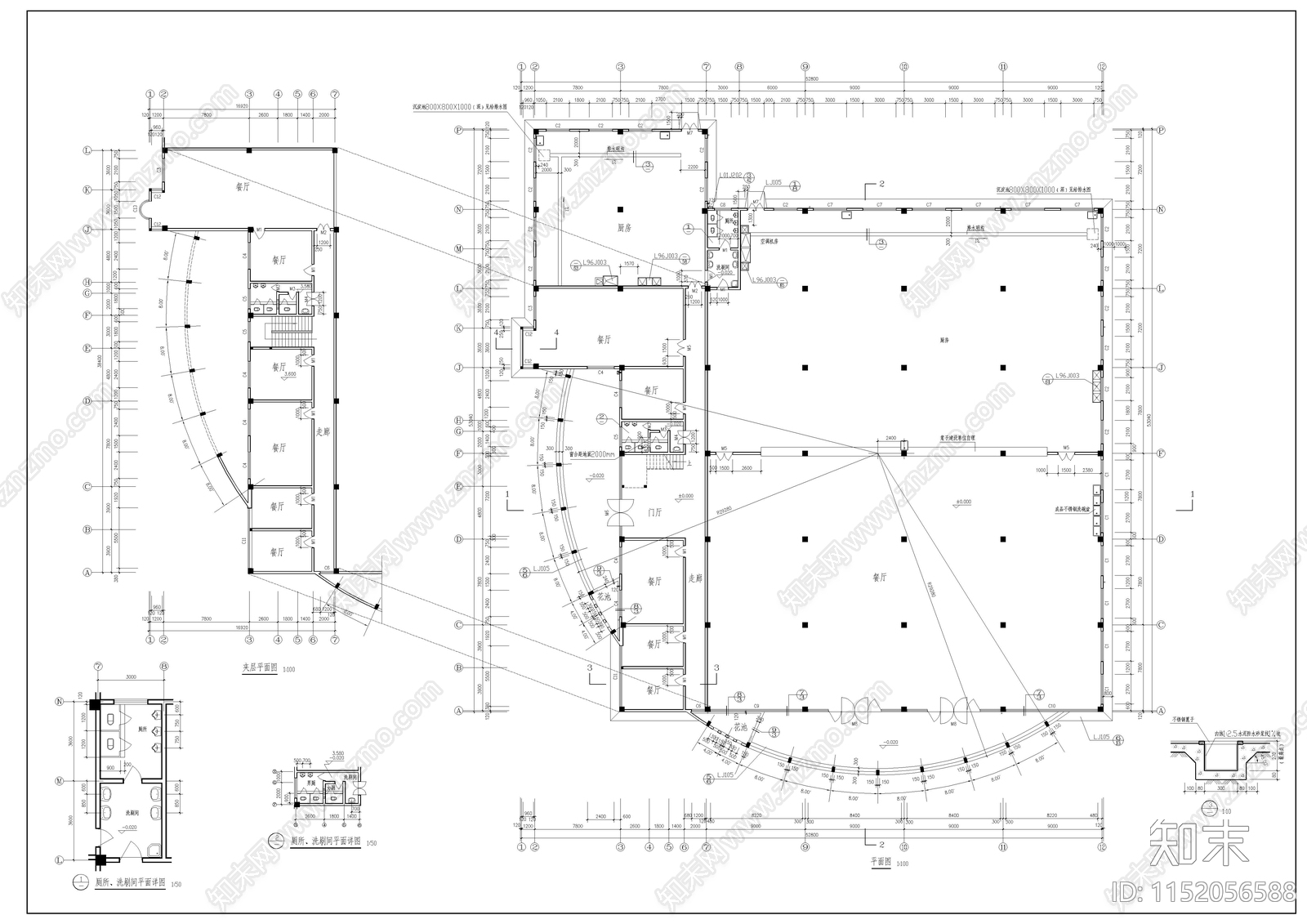 食堂建筑cad施工图下载【ID:1152056588】