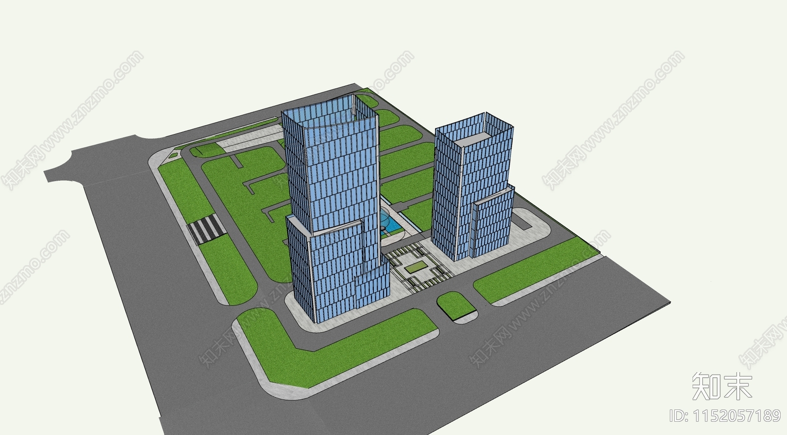 现代办公高层双塔楼SU模型下载【ID:1152057189】