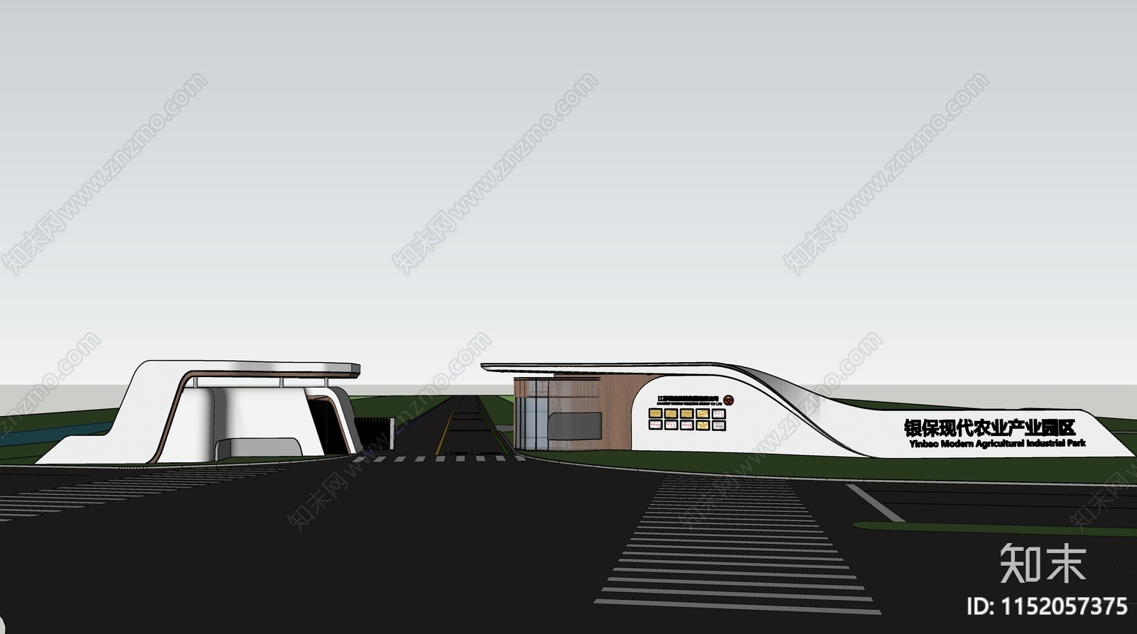 现代工厂入口大门SU模型下载【ID:1152057375】