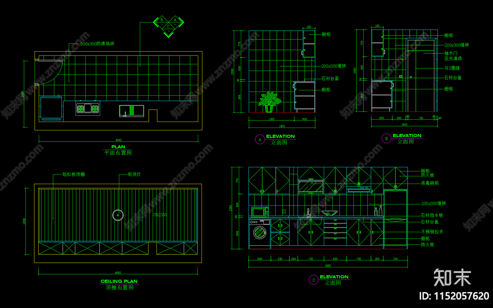 厨房橱柜详图施工图下载【ID:1152057620】