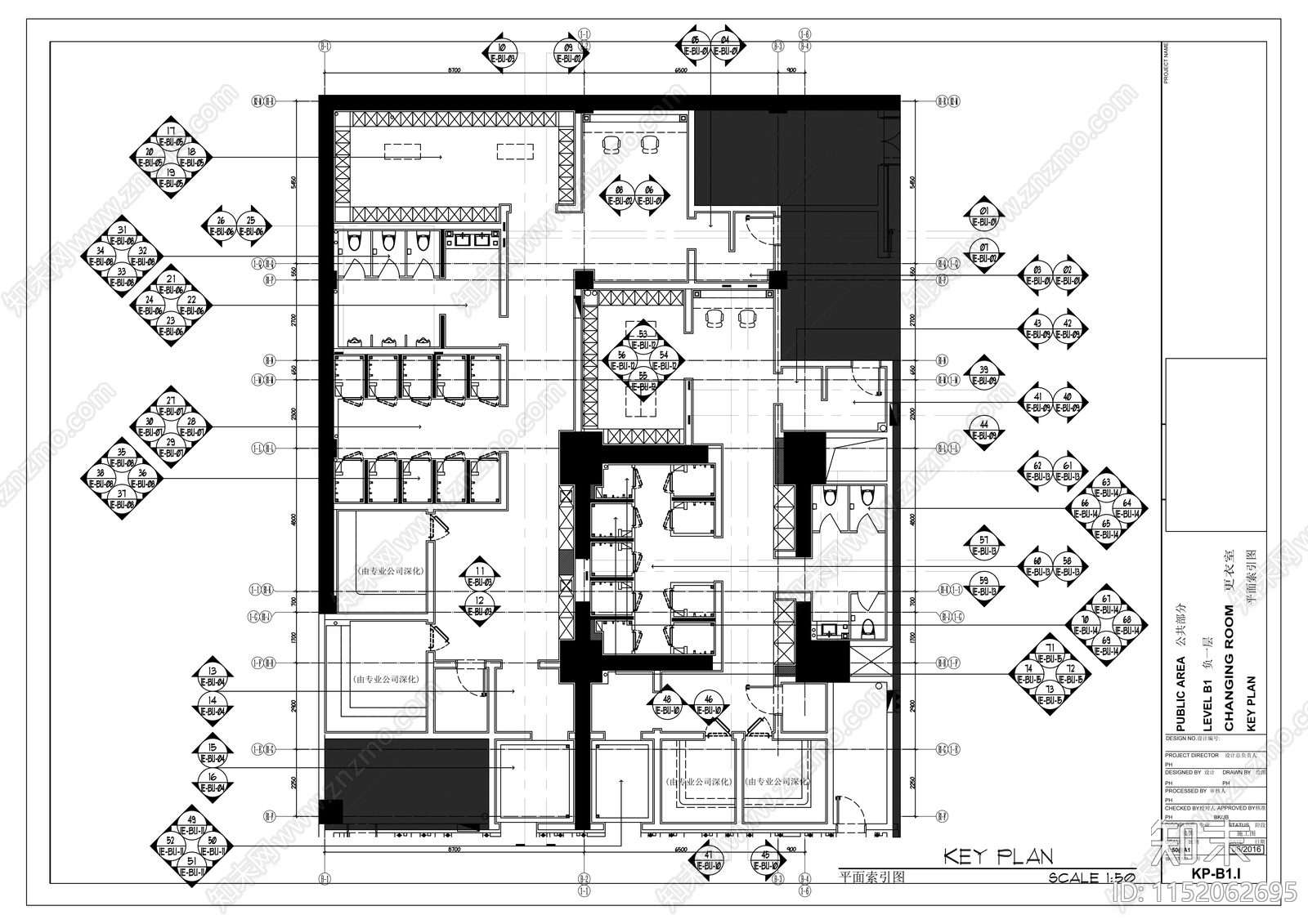 更衣室室内cad施工图下载【ID:1152062695】