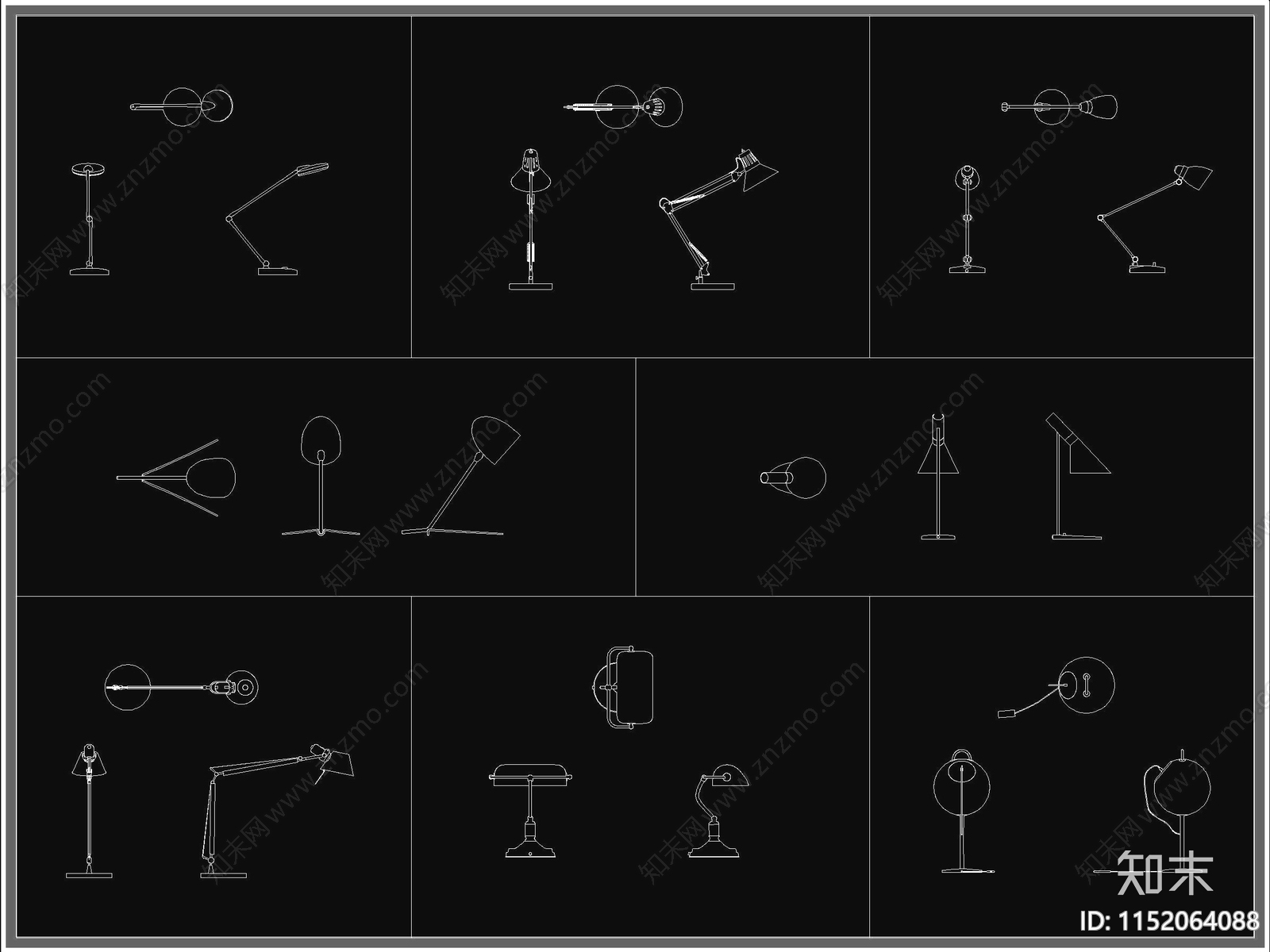 现代灯具台灯图库cad施工图下载【ID:1152064088】