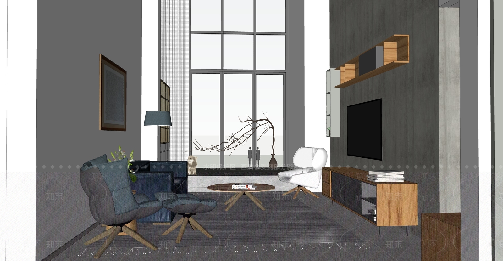 现代别墅客厅SU模型下载【ID:1152068535】