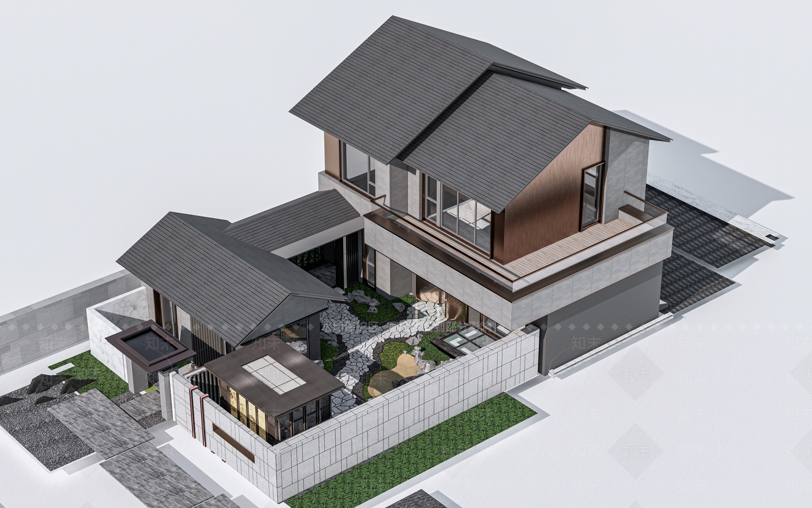 现代独栋别墅外观3D模型下载【ID:1152068495】