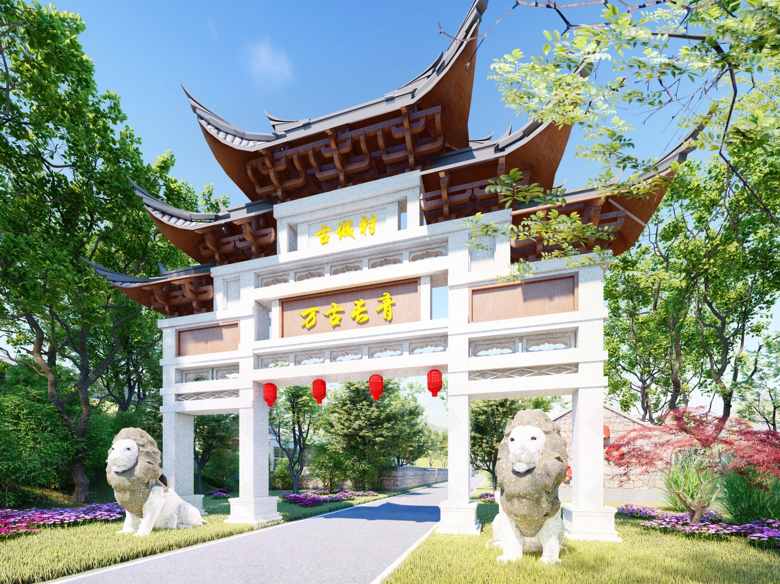 中式村庄入口牌坊SU模型下载【ID:1152073510】