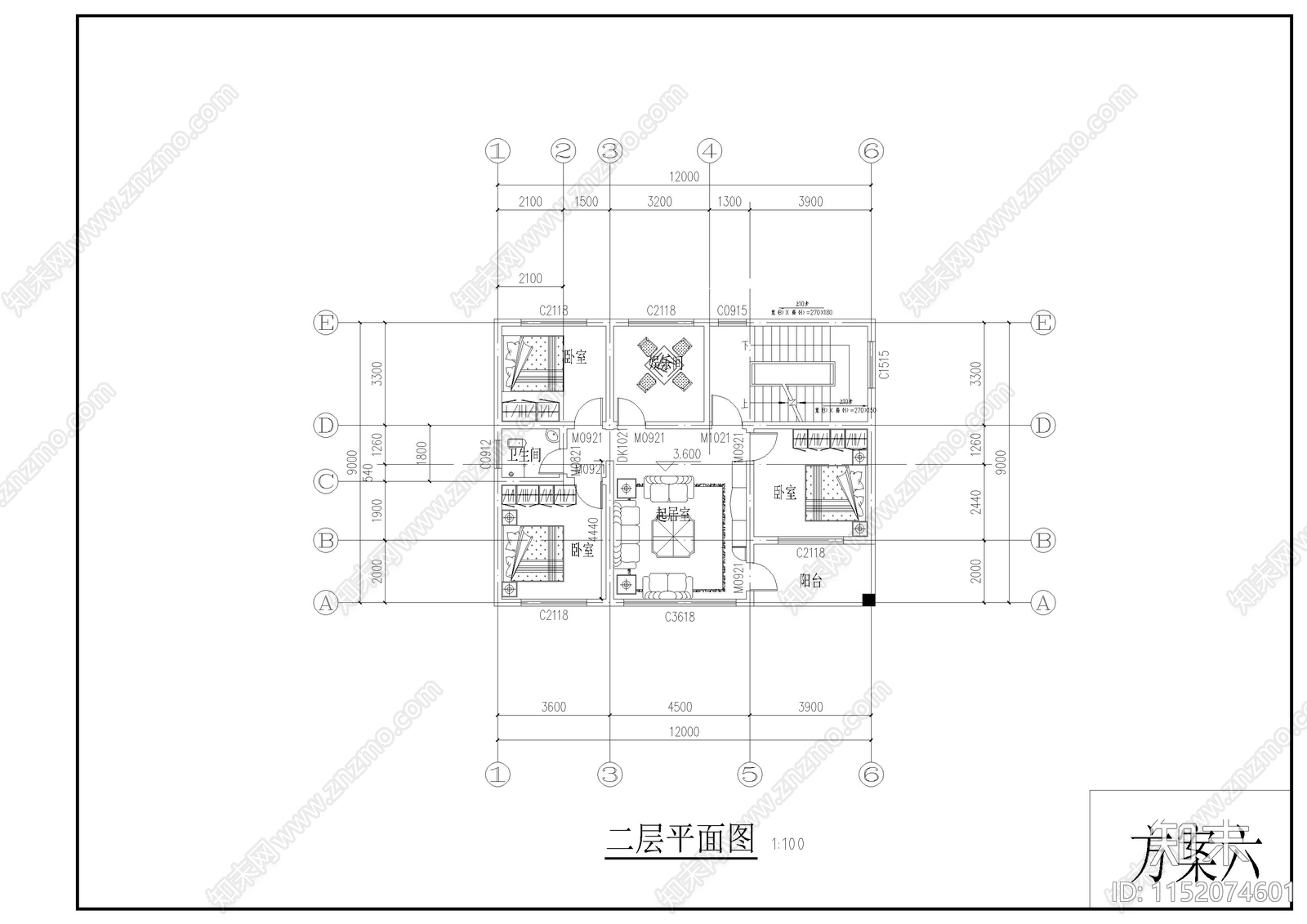 三层农村自建房cad施工图下载【ID:1152074601】