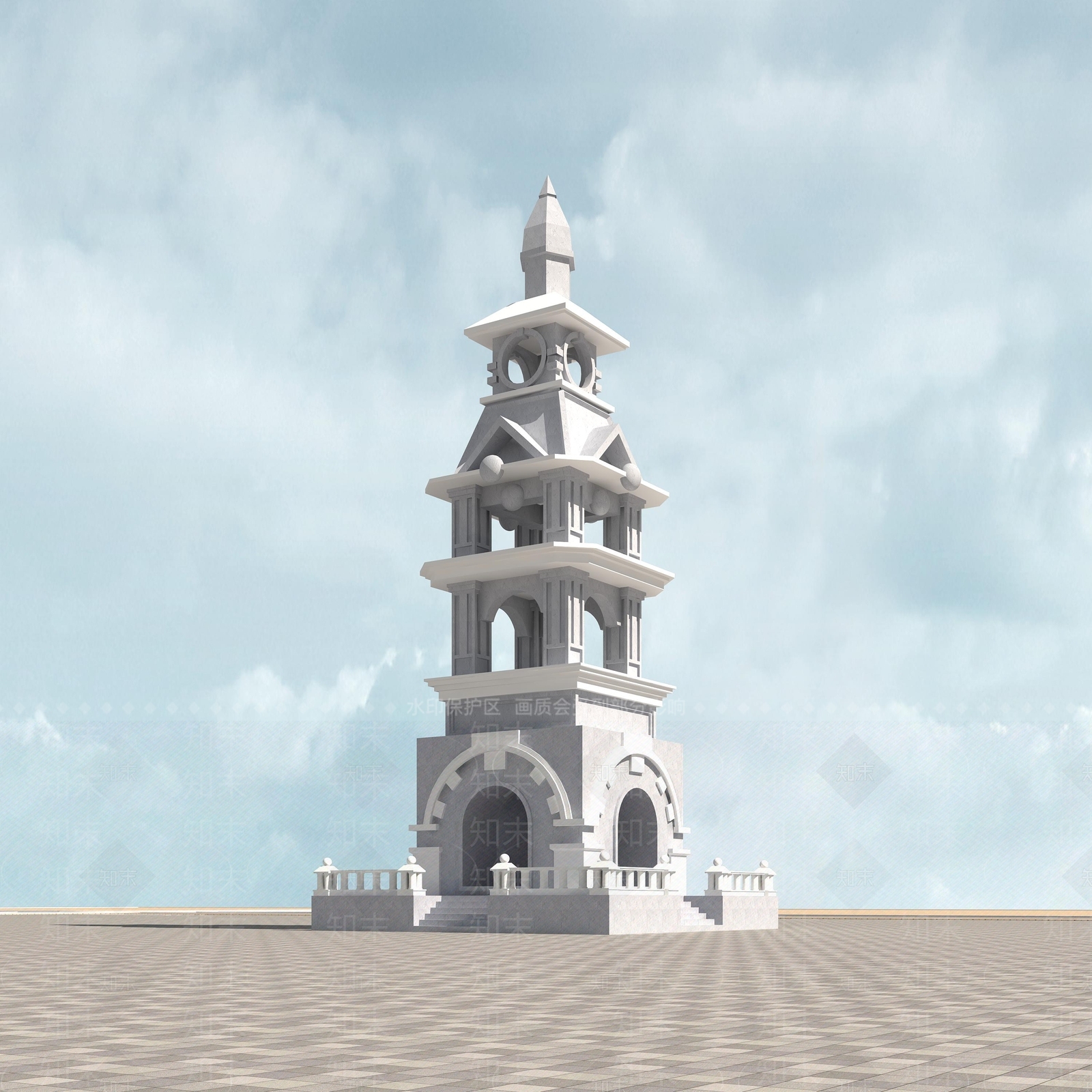 简欧登高塔3D模型下载【ID:1152101317】