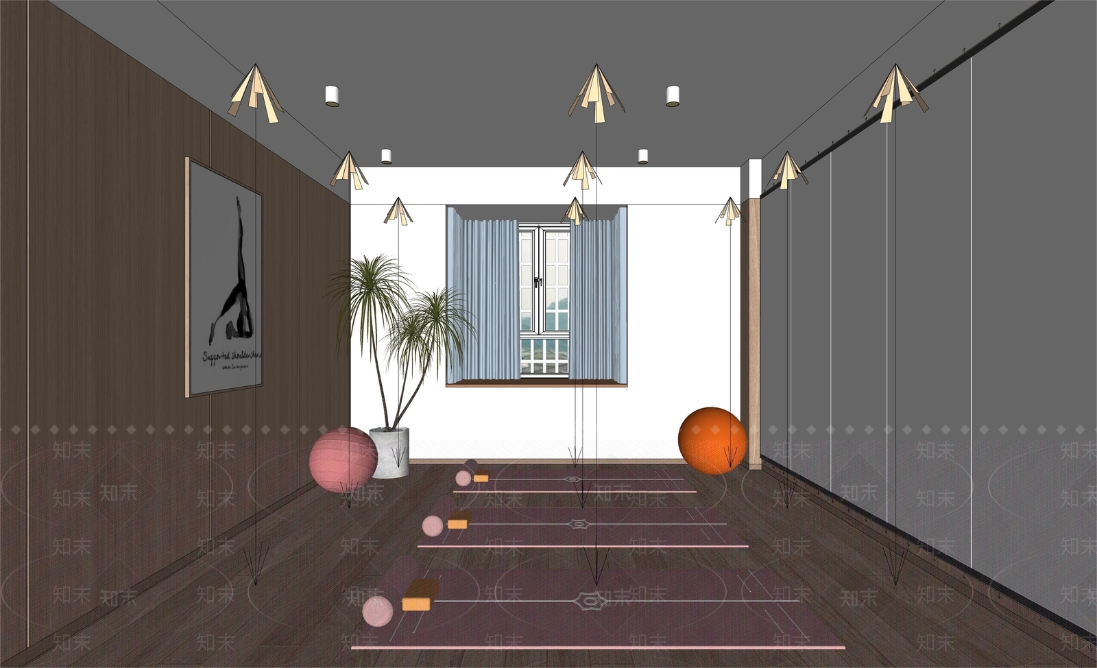 现代瑜伽室SU模型下载【ID:1152080662】