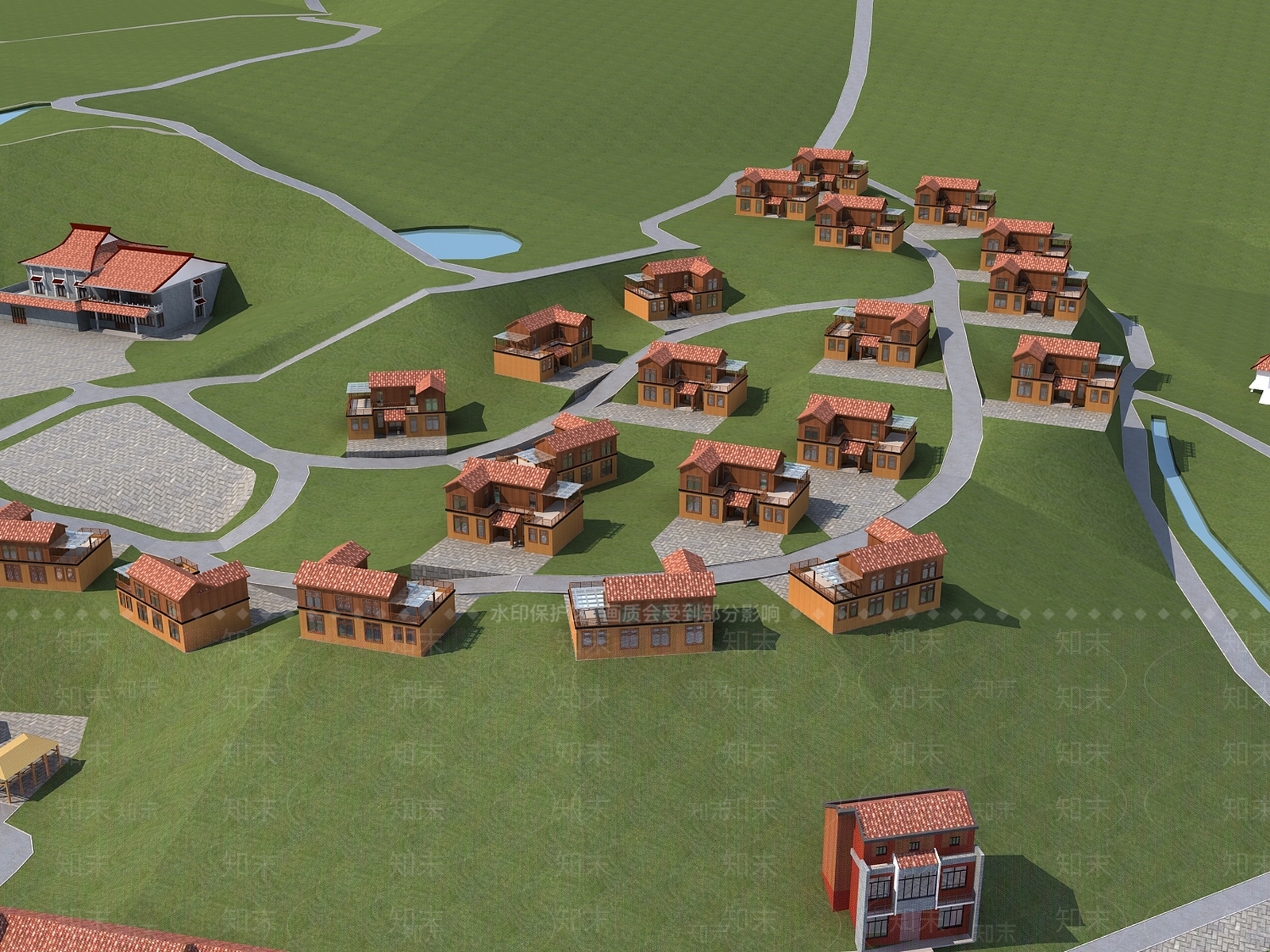 现代度假村鸟瞰规划3D模型下载【ID:1152082621】