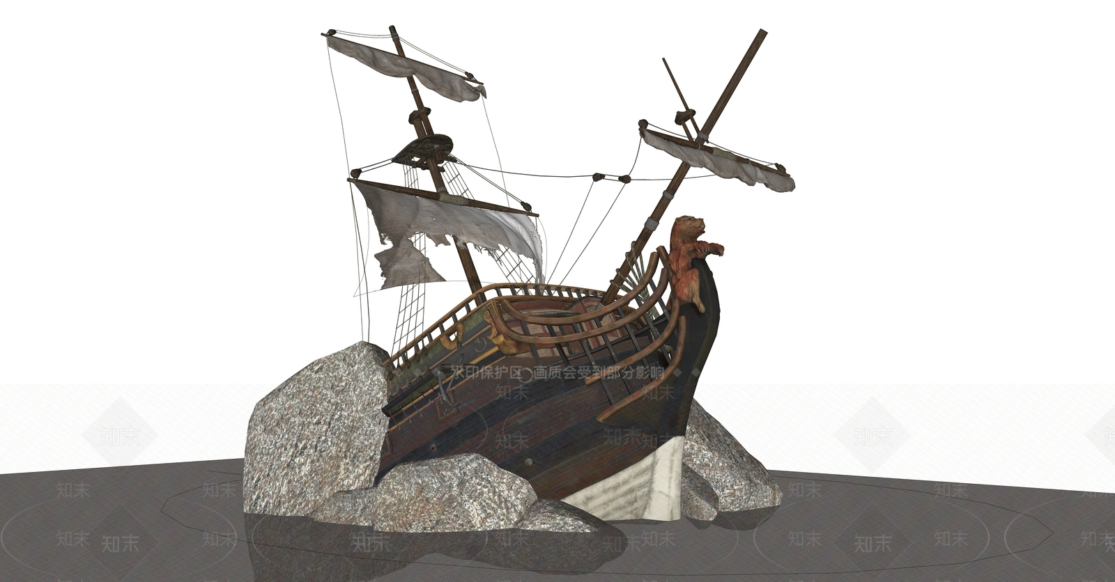 欧式互动沉船雕塑小品SU模型下载【ID:1153850442】