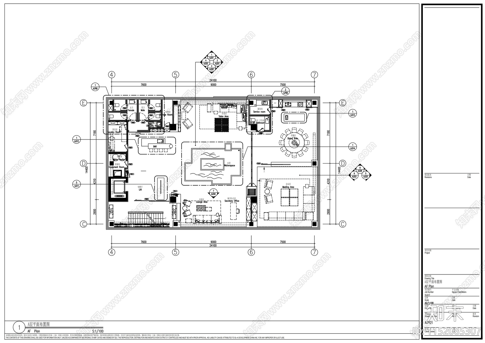会所平面cad施工图下载【ID:1152085307】