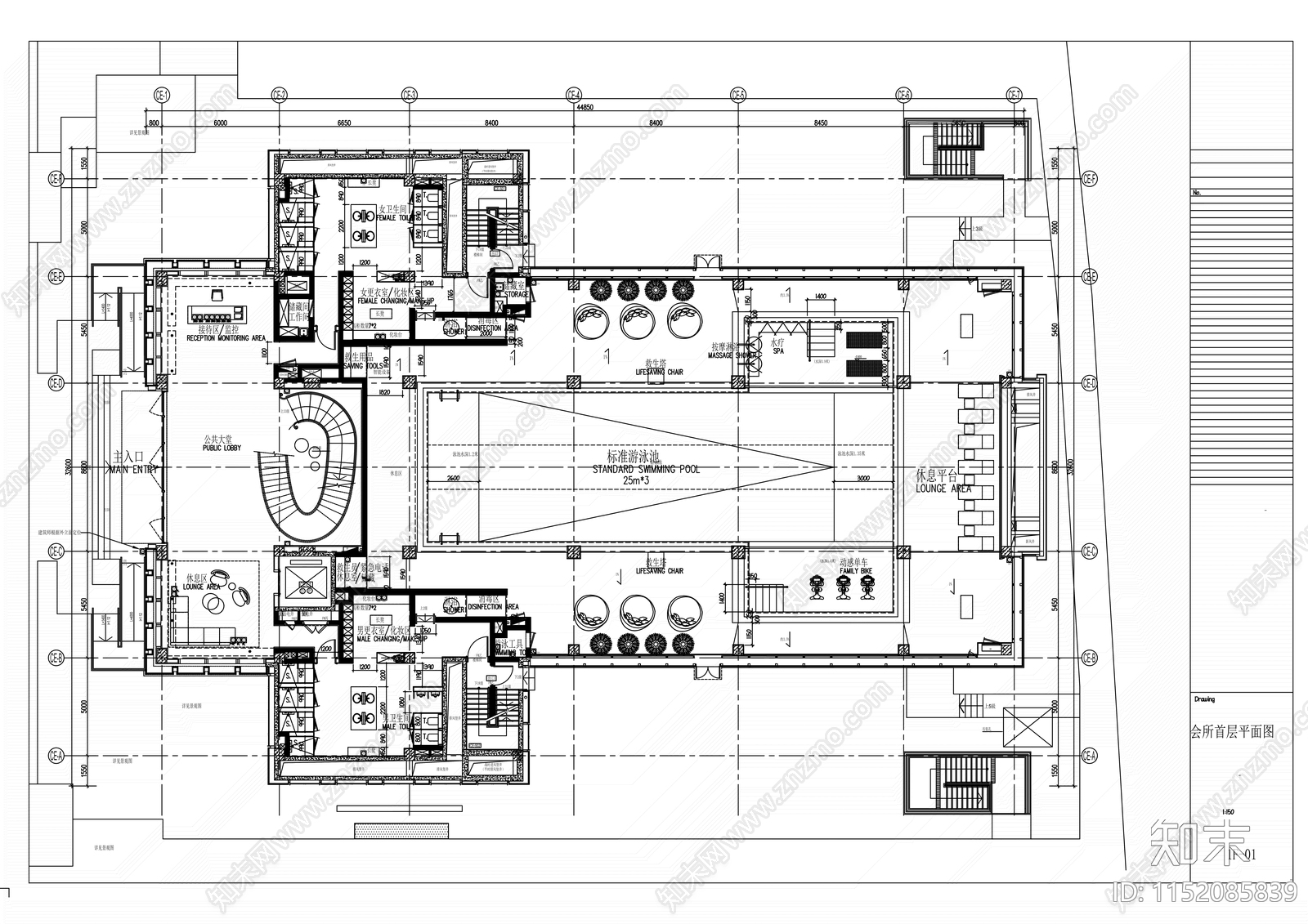 三层会所室内cad施工图下载【ID:1152085839】