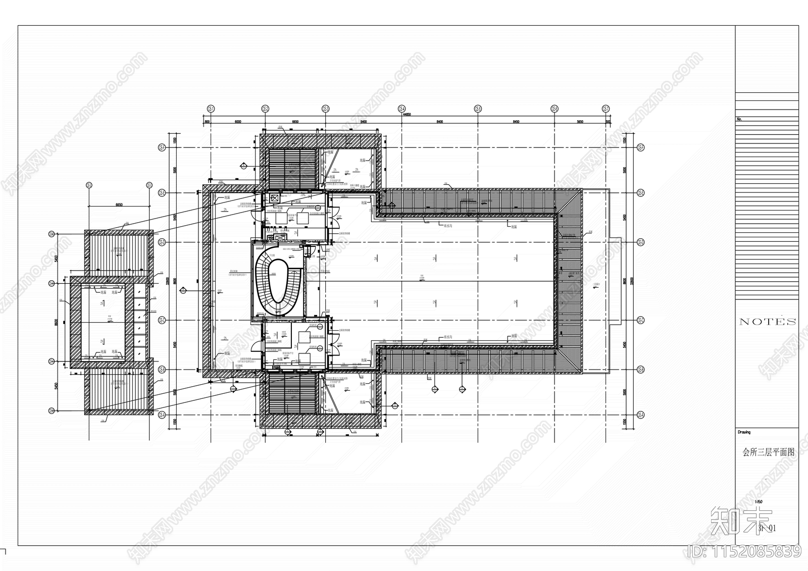 三层会所室内cad施工图下载【ID:1152085839】