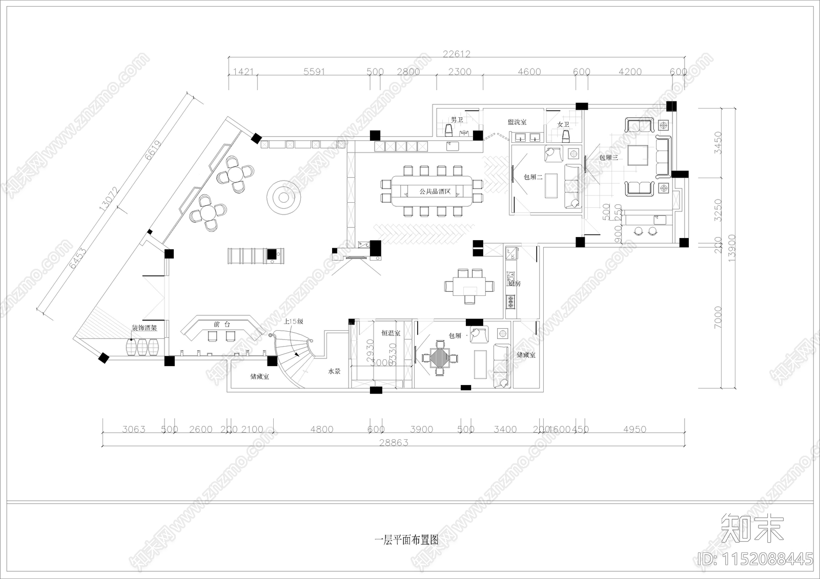 620㎡酒吧会所cad施工图下载【ID:1152088445】