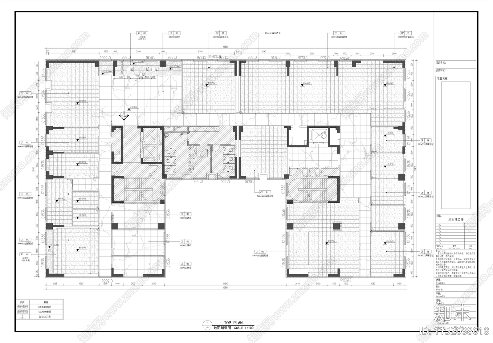 800平米办公室室内cad施工图下载【ID:1152088618】