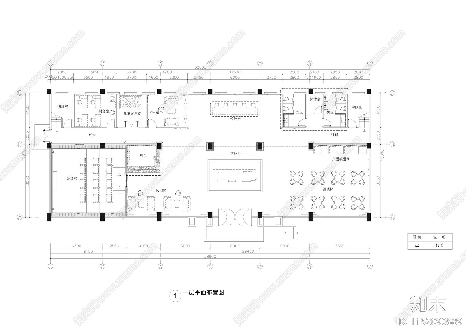 1220㎡售楼中心室内cad施工图下载【ID:1152090889】