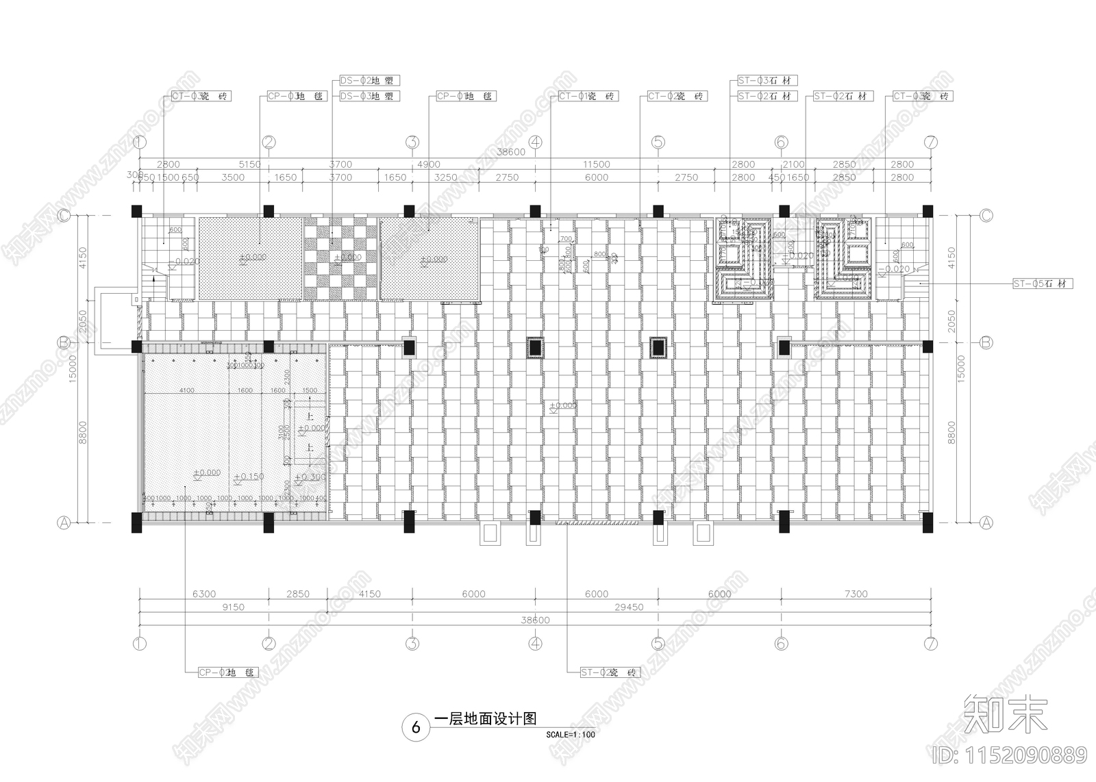 1220㎡售楼中心室内cad施工图下载【ID:1152090889】