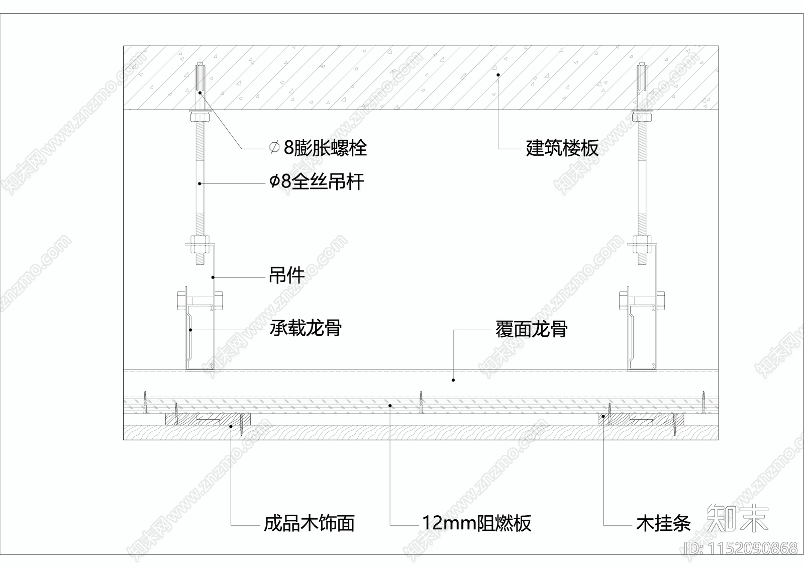 木饰面天花吊顶做法节点施工图下载【ID:1152090868】