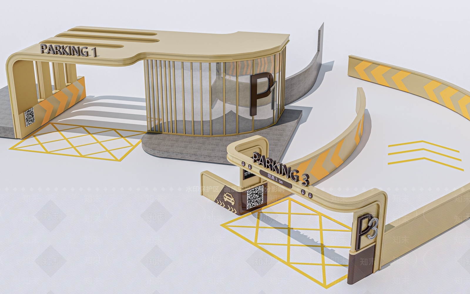 现代停车场出入口3D模型下载【ID:1152091191】