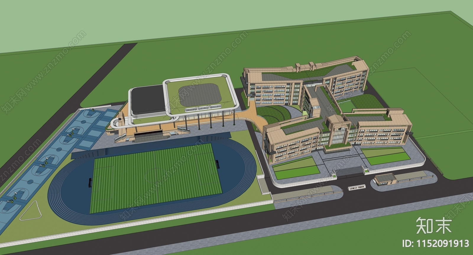 现代风格九年一贯制学校SU模型下载【ID:1152091913】