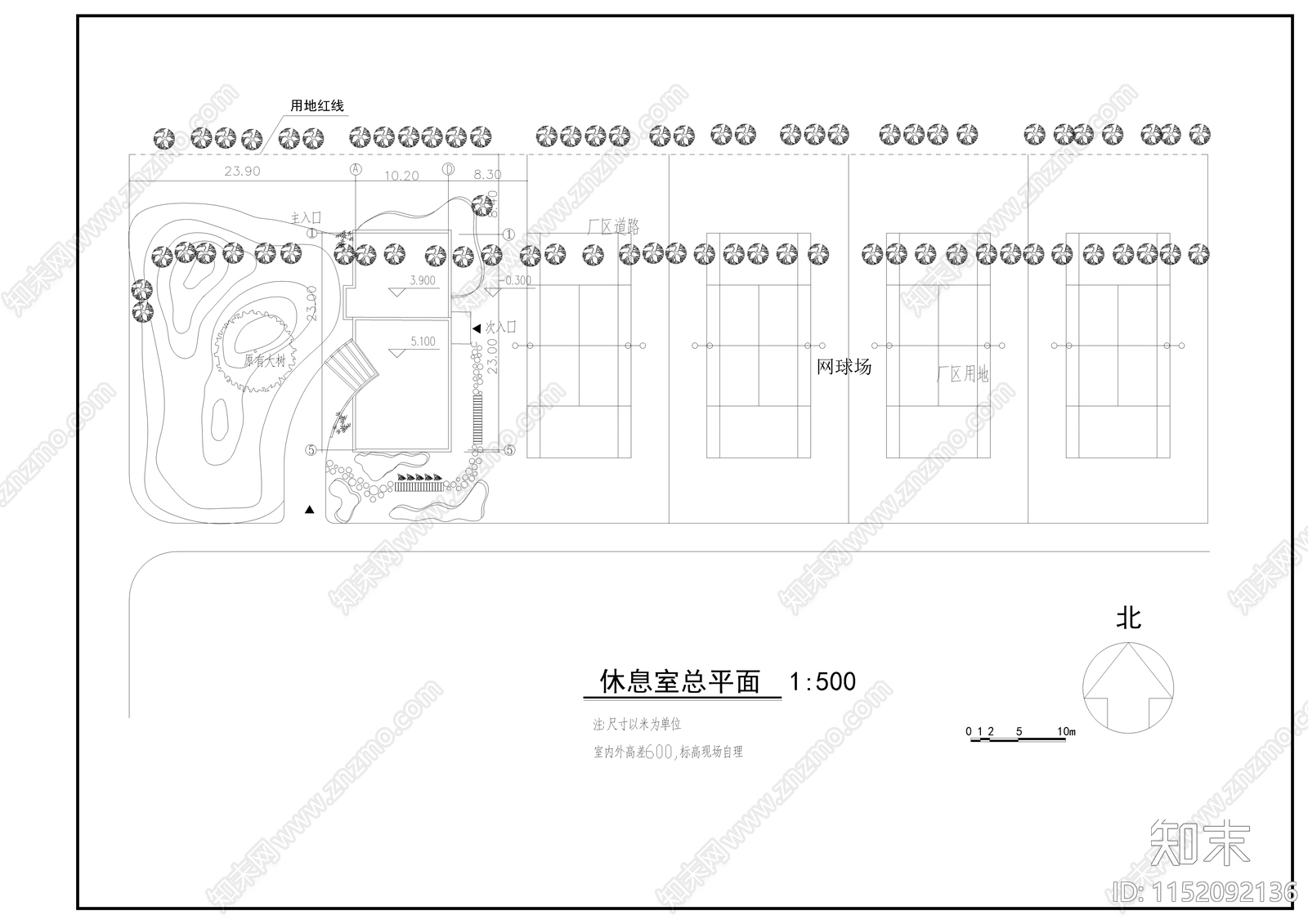 网球休息室建筑cad施工图下载【ID:1152092136】