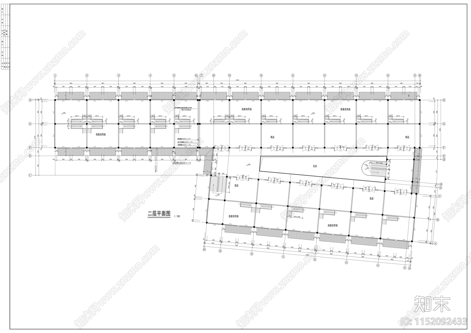 步行街商业楼建筑cad施工图下载【ID:1152092433】