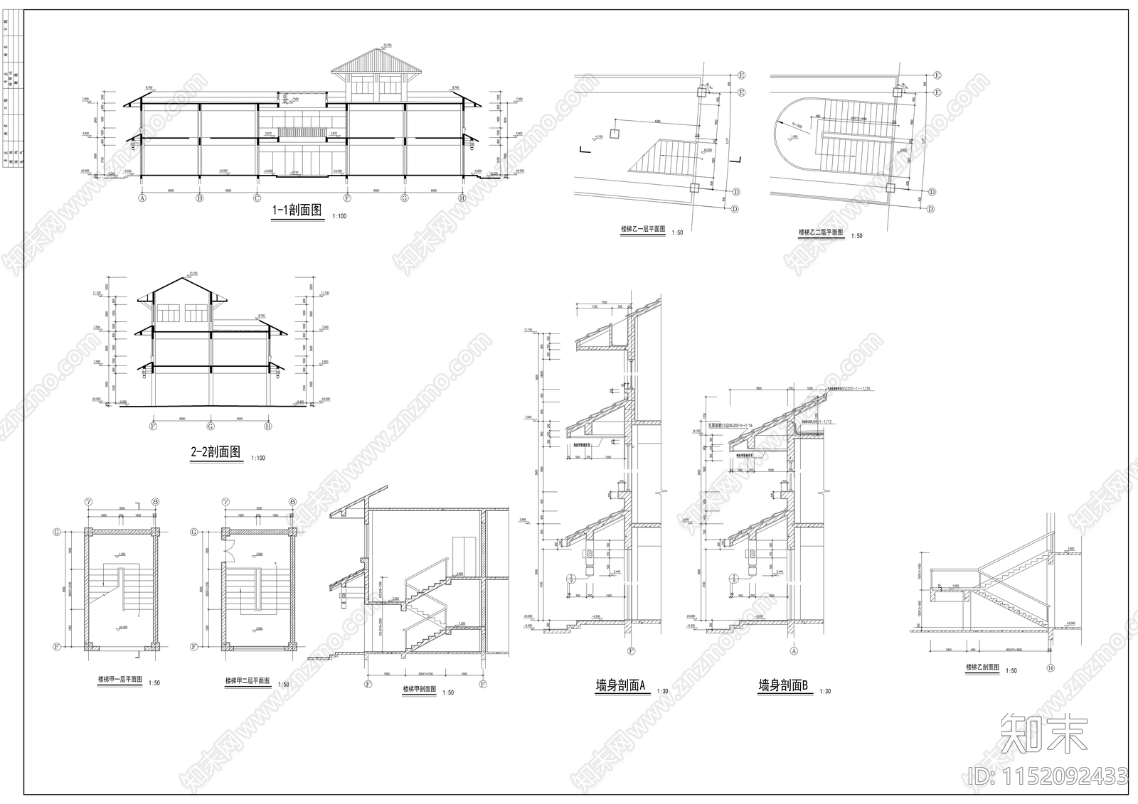 步行街商业楼建筑cad施工图下载【ID:1152092433】