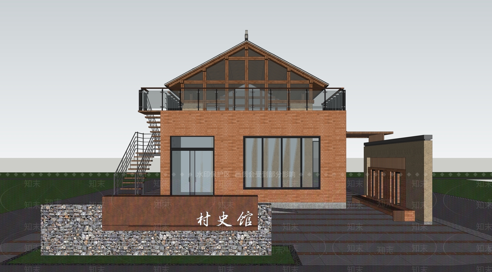 新中式村史馆SU模型下载【ID:1152097141】