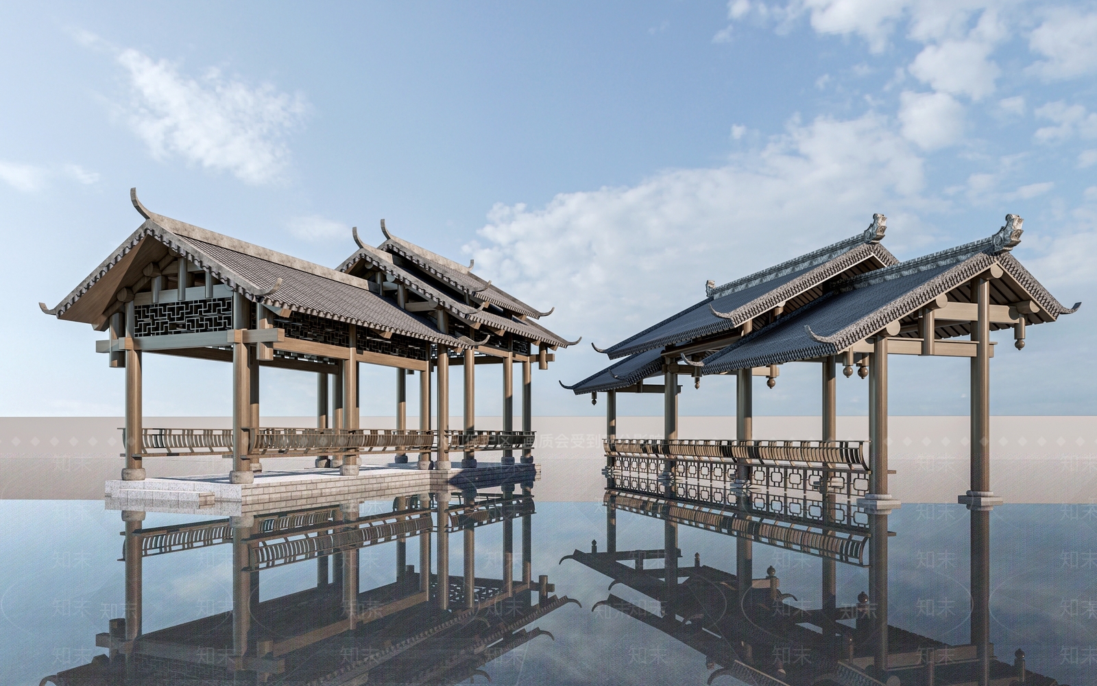 中式景观廊架3D模型下载【ID:1152100897】